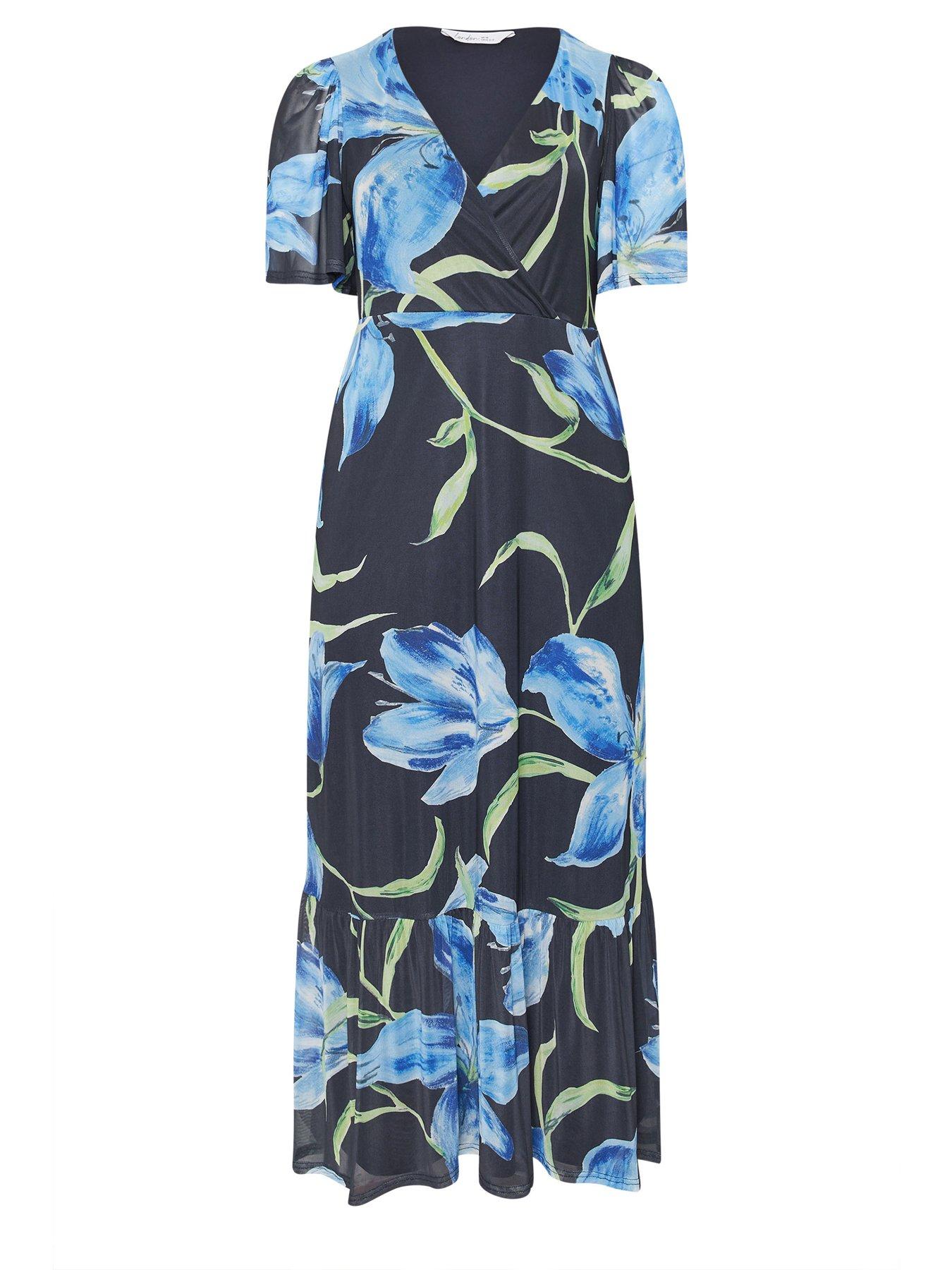 Image 5 of 5 of Yours Curve Floral Wrap Ruffle Hem Dress