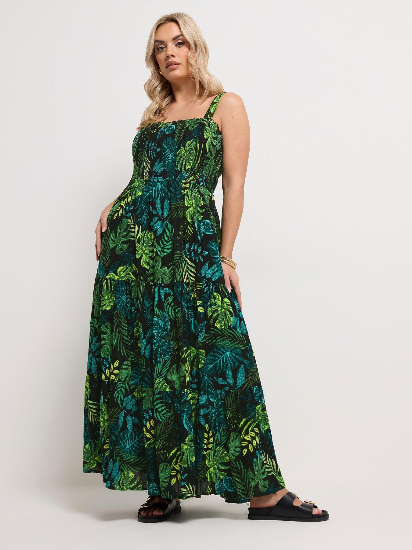 Yours Curve Shirred Strappy Maxi Dress - Black