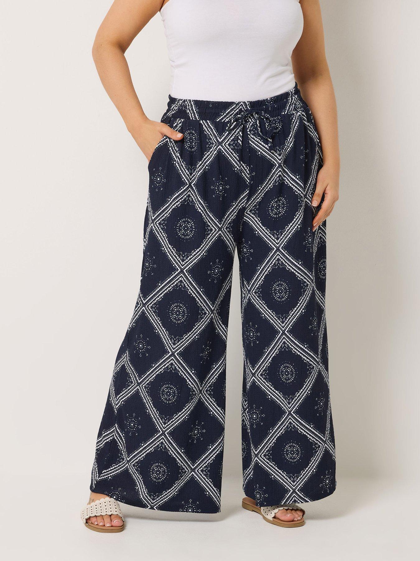 Yours Curve Jersey Wide Leg Bandanna Trousers