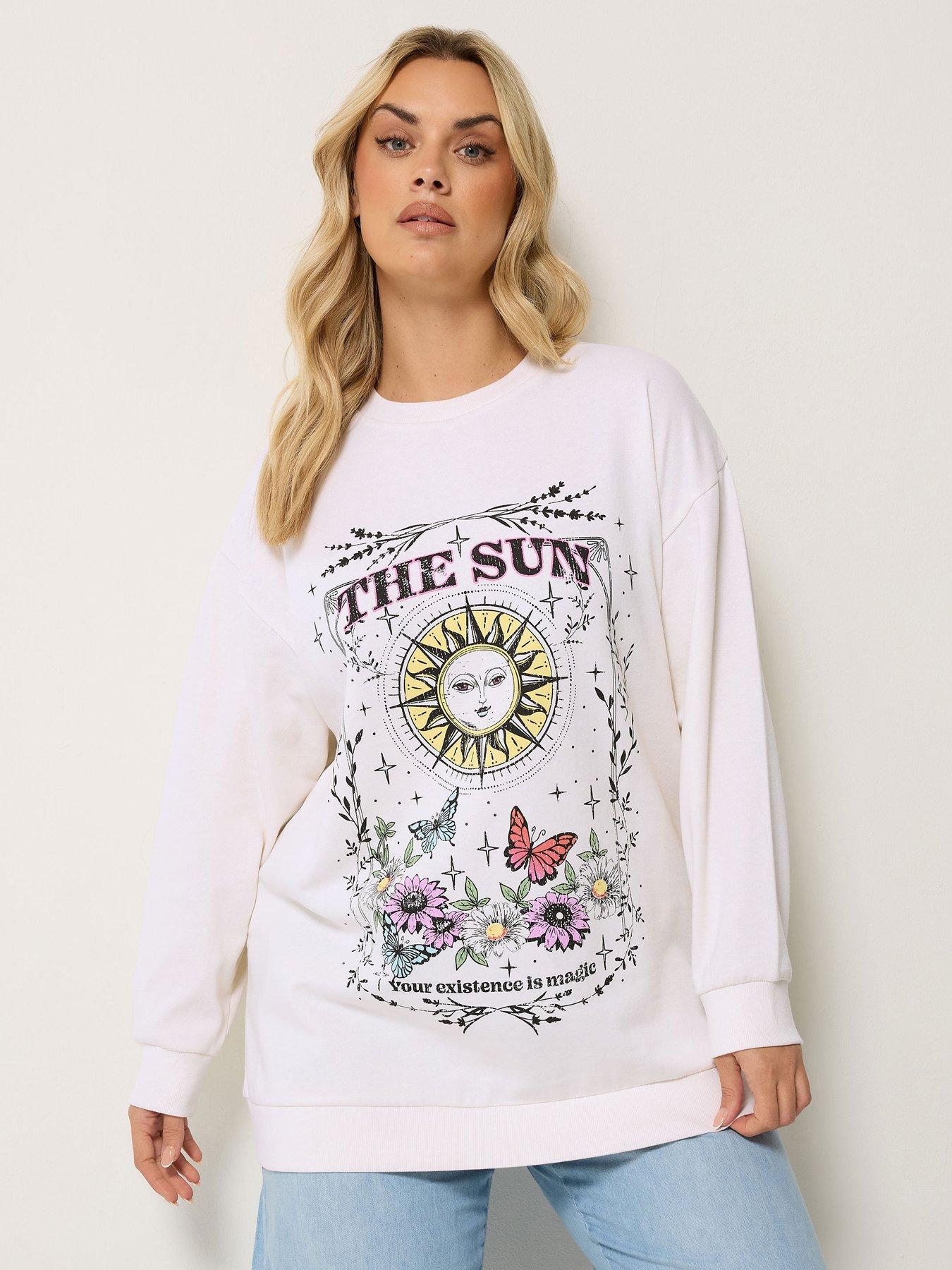 Yours Curve Sun And Moon Print Sweatshirt - Cream