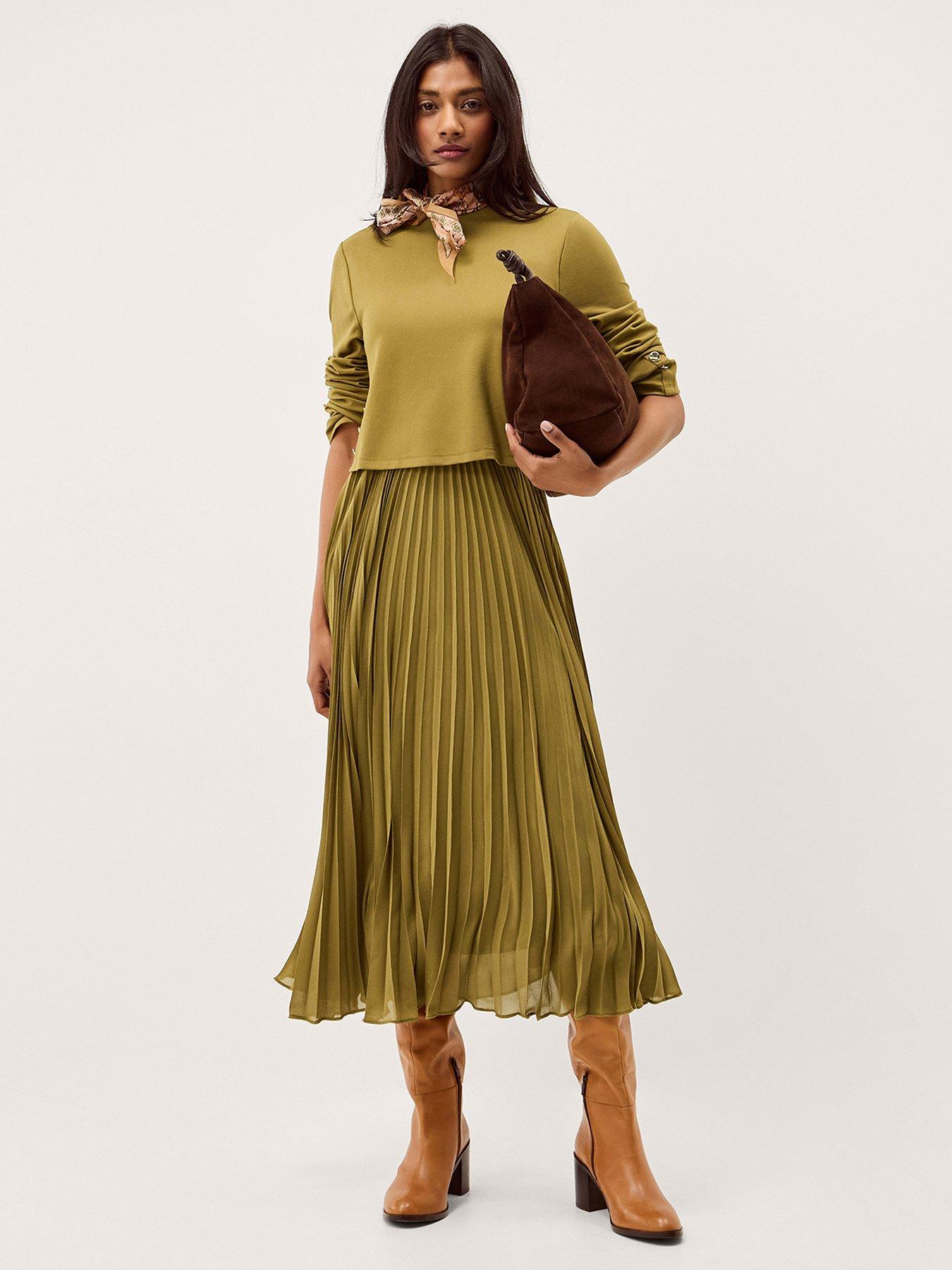 Monsoon Penny Pleat Dress - Green