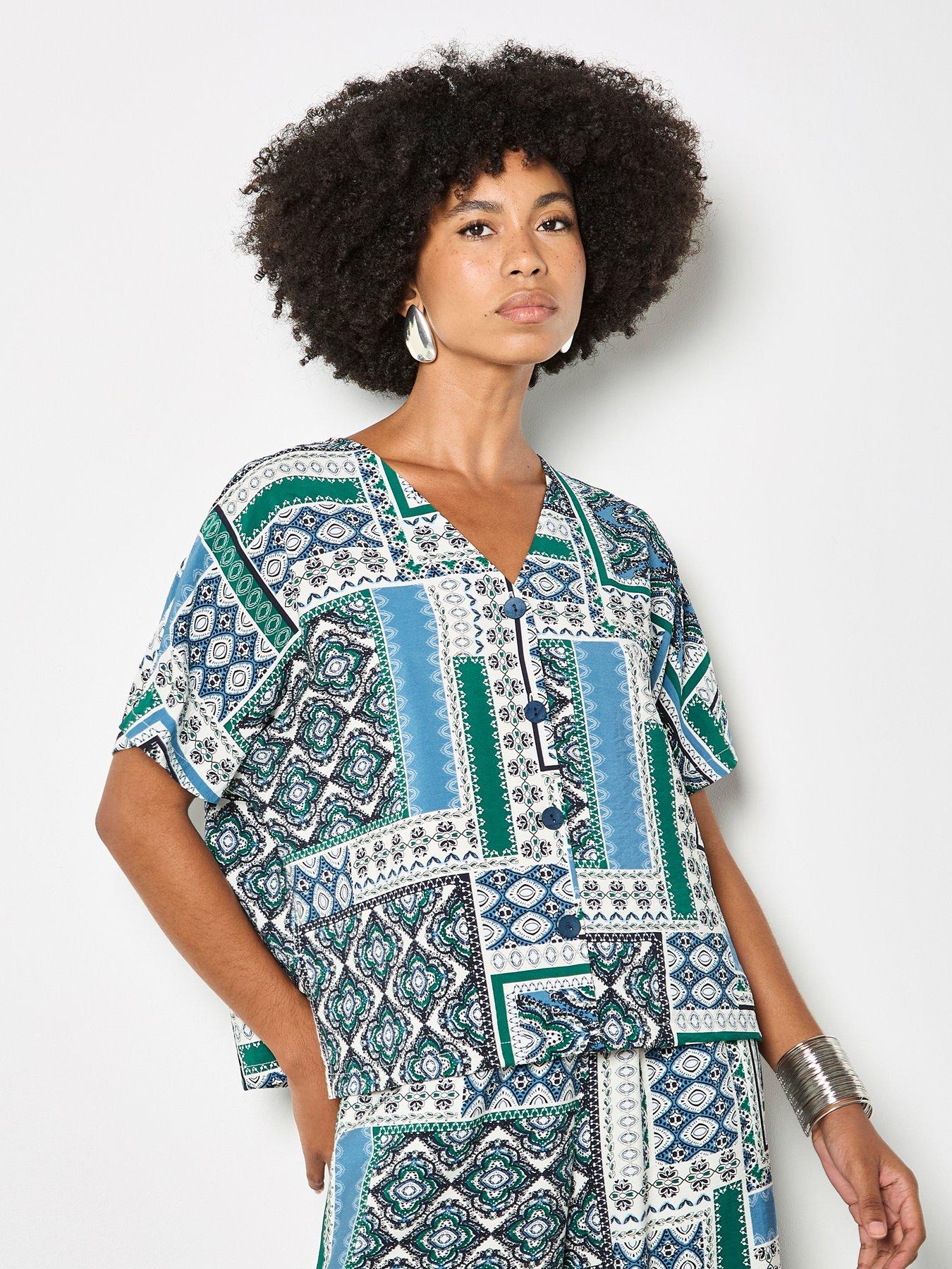 Apricot Scarf Print Button Front Top