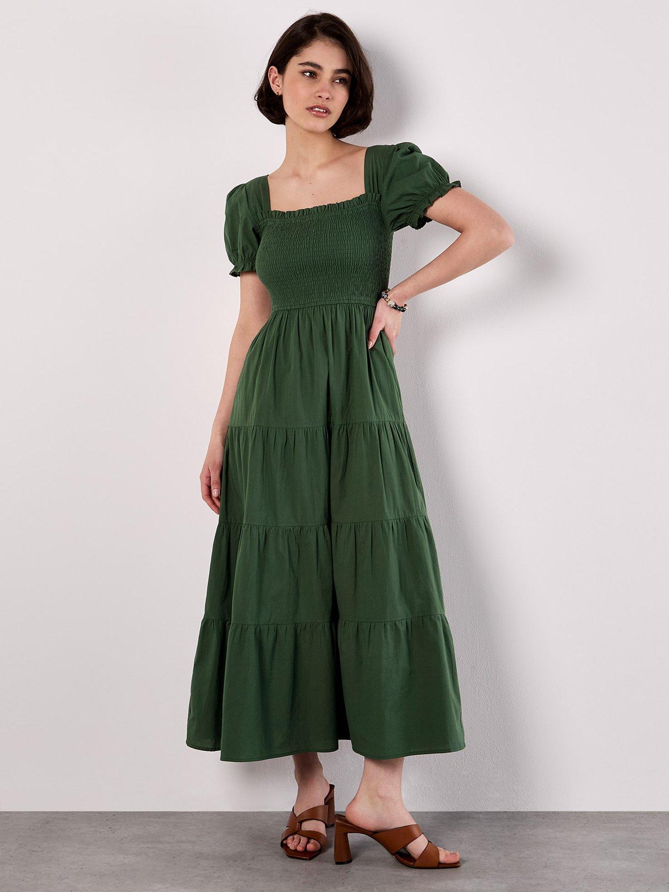Apricot Smocked Dtl Cotton Poplin Midi Dress