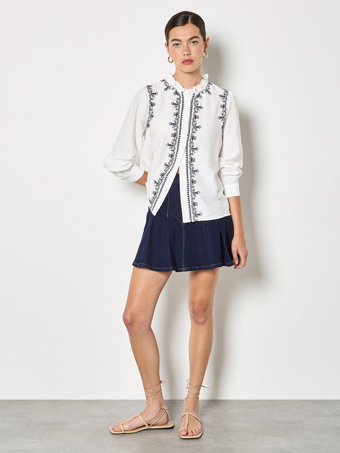 Image 3 of 5 of Apricot Ruffle Neck Embroidered Blouse