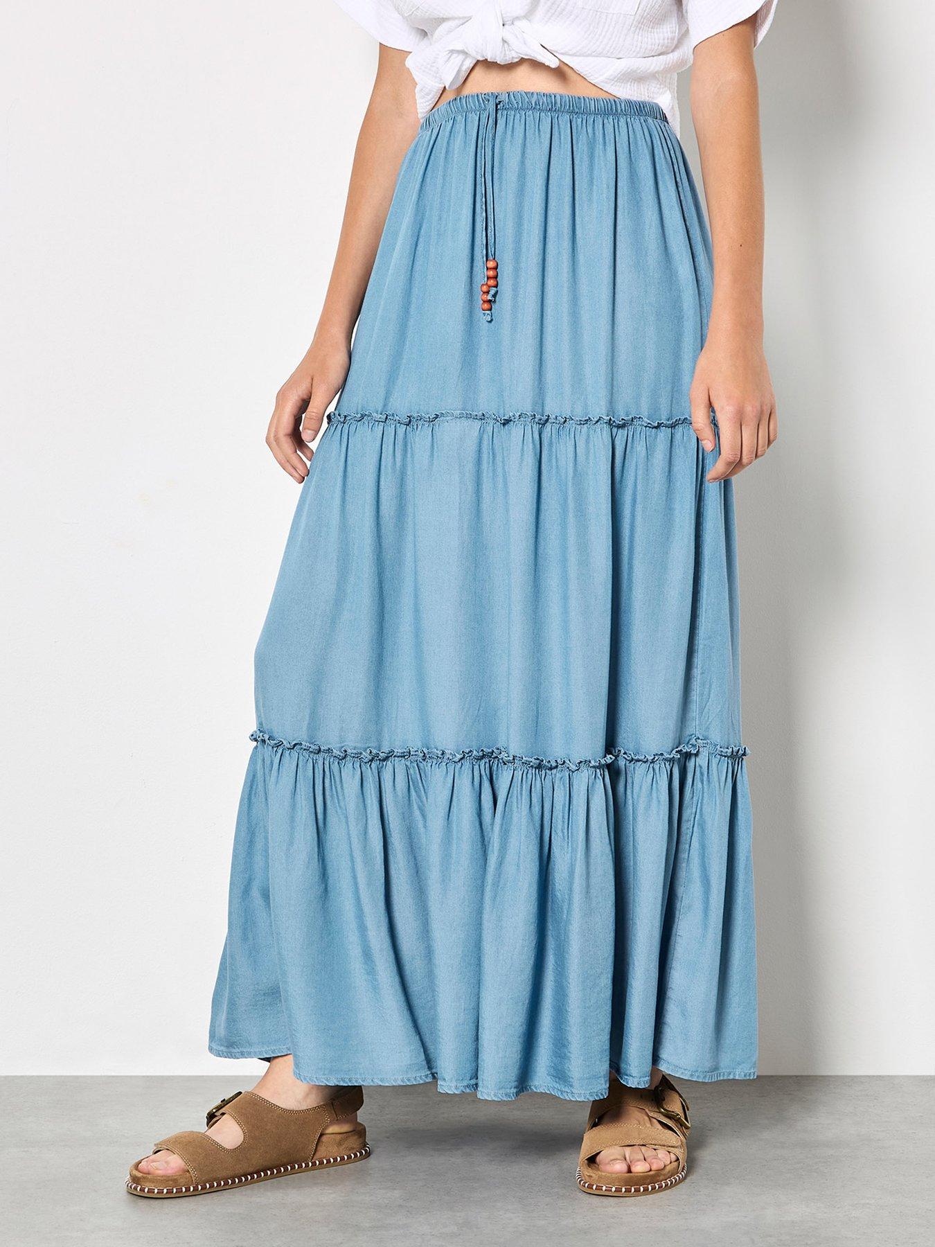 Apricot Tiered Denim Skirt