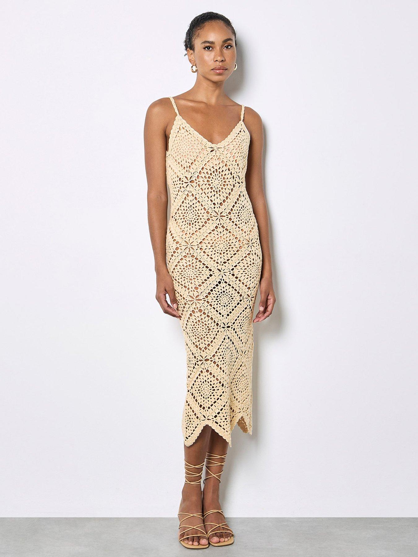 Apricot Hand Knit Diamond Chrochet Dress