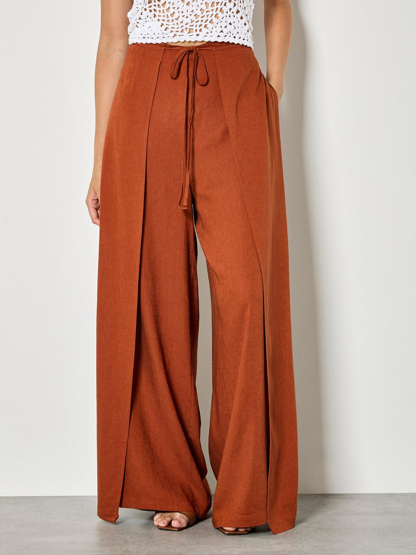 Apricot Linen Wrap Trouser