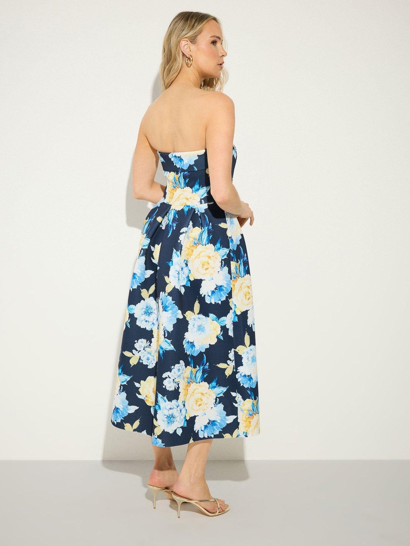 Long Tall Sally Floral Pleat Bardot Dress - Blue | Very