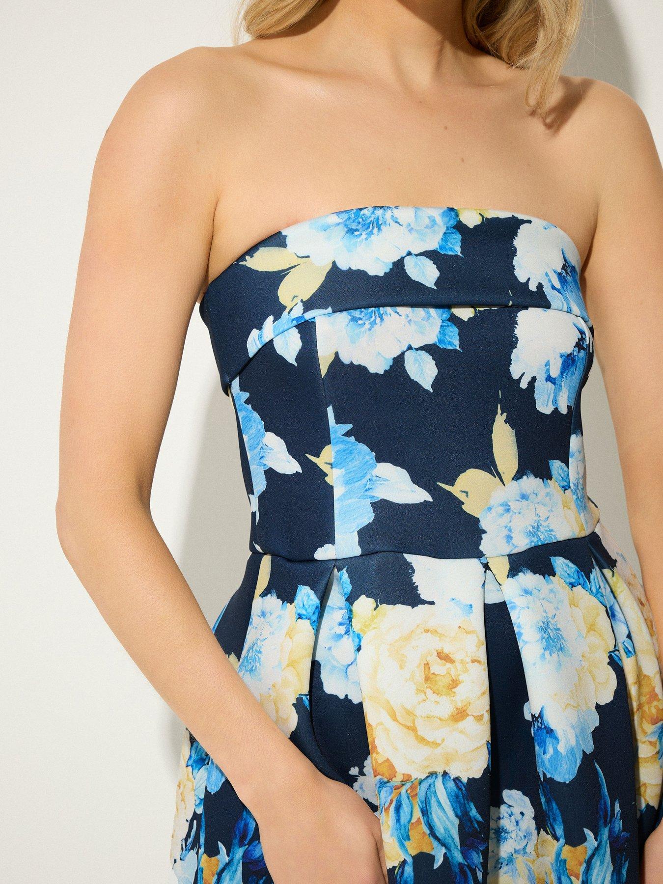 Long Tall Sally Floral Pleat Bardot Dress - Blue | Very