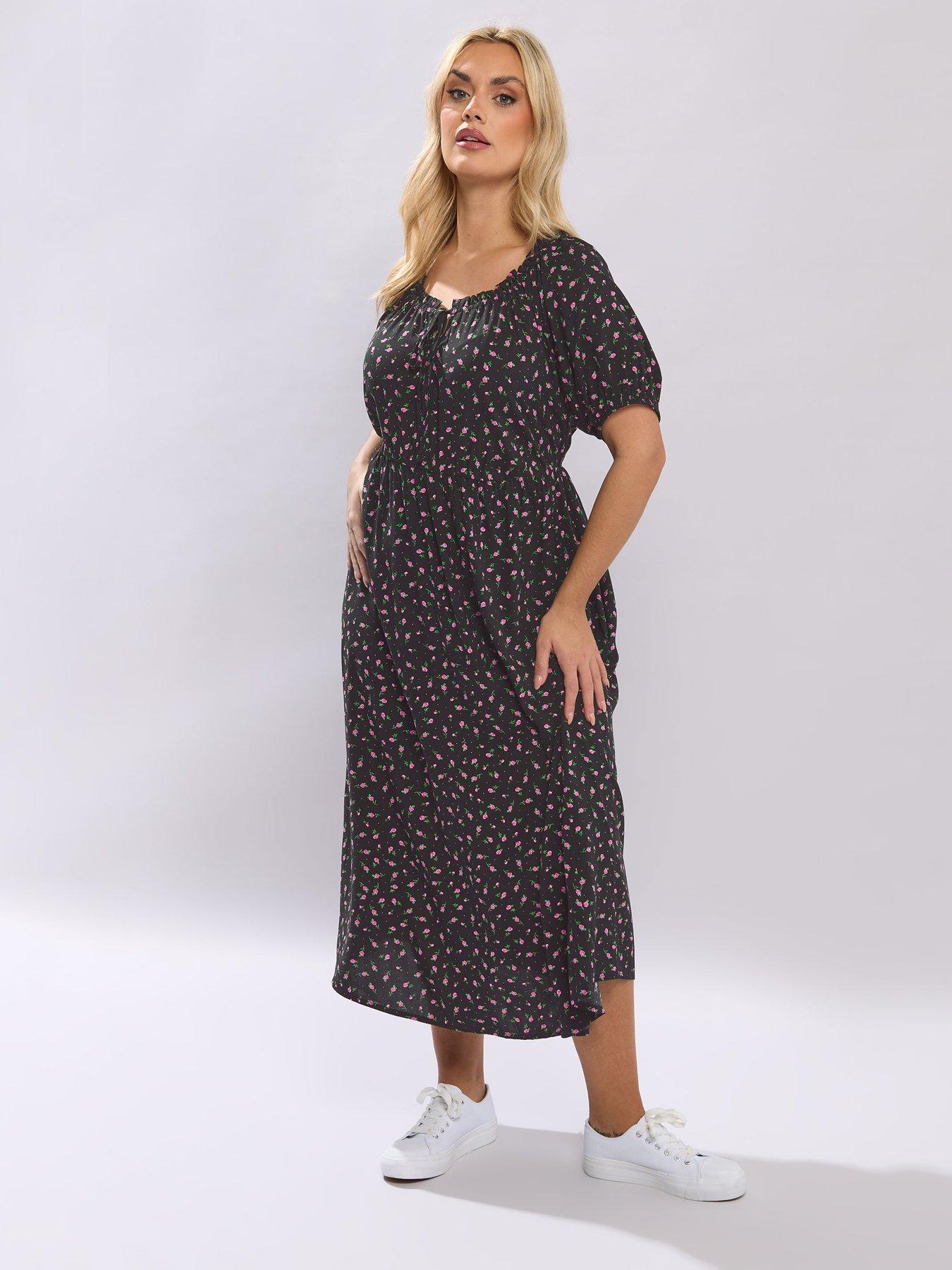 Yours Curve Ditsy Print Gypsy Midaxi Dress - Black
