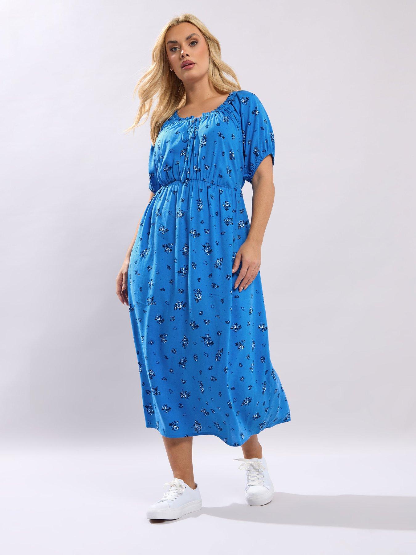 Yours Curve Ditsy Print Gypsy Midaxi Dress - Blue