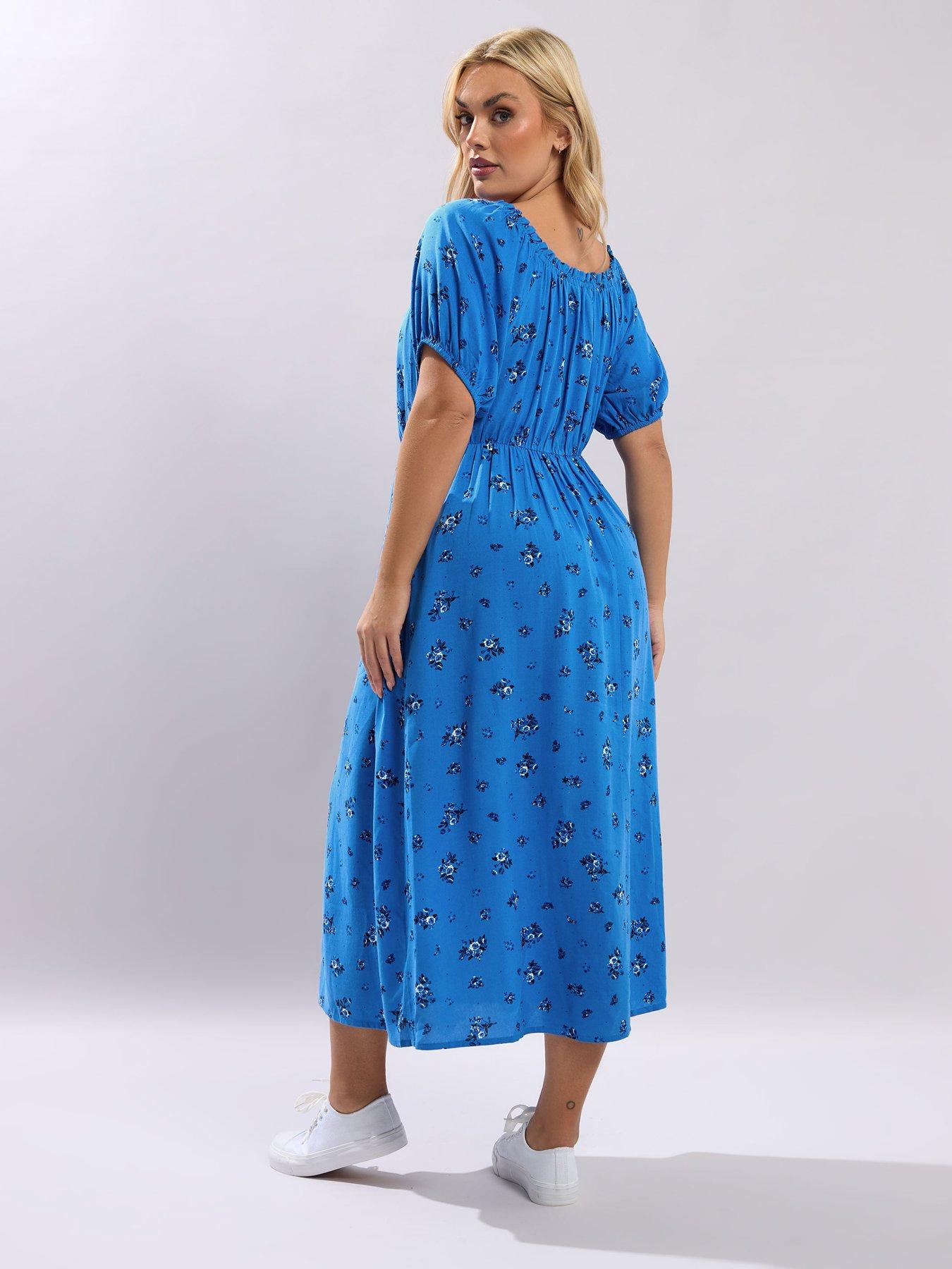 Image 2 of 5 of Yours Curve Ditsy Print Gypsy Midaxi Dress - Blue