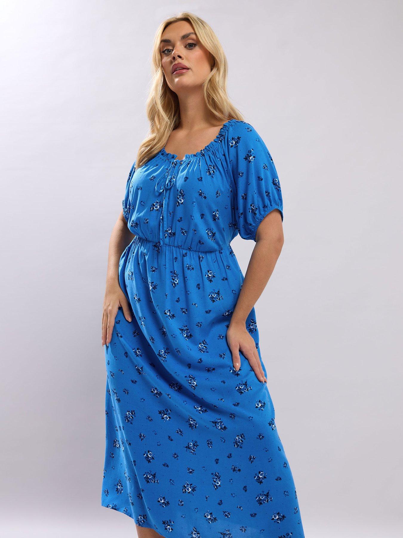 Image 3 of 5 of Yours Curve Ditsy Print Gypsy Midaxi Dress - Blue