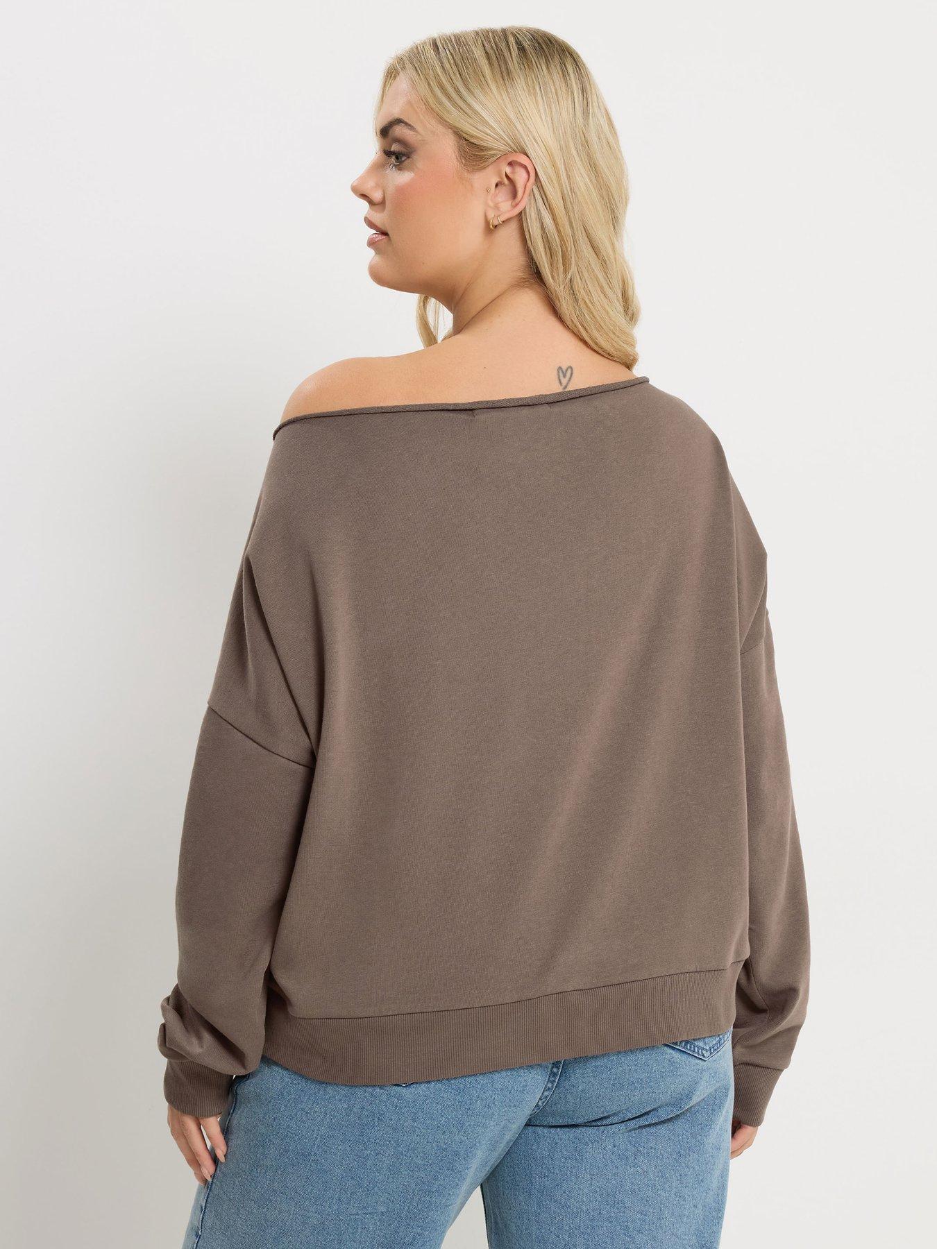 Image 2 of 5 of Yours Curve Off Shoulder Sweatshirt - Brown