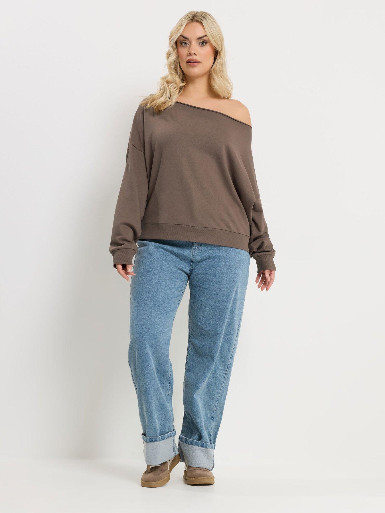 Image 3 of 5 of Yours Curve Off Shoulder Sweatshirt - Brown