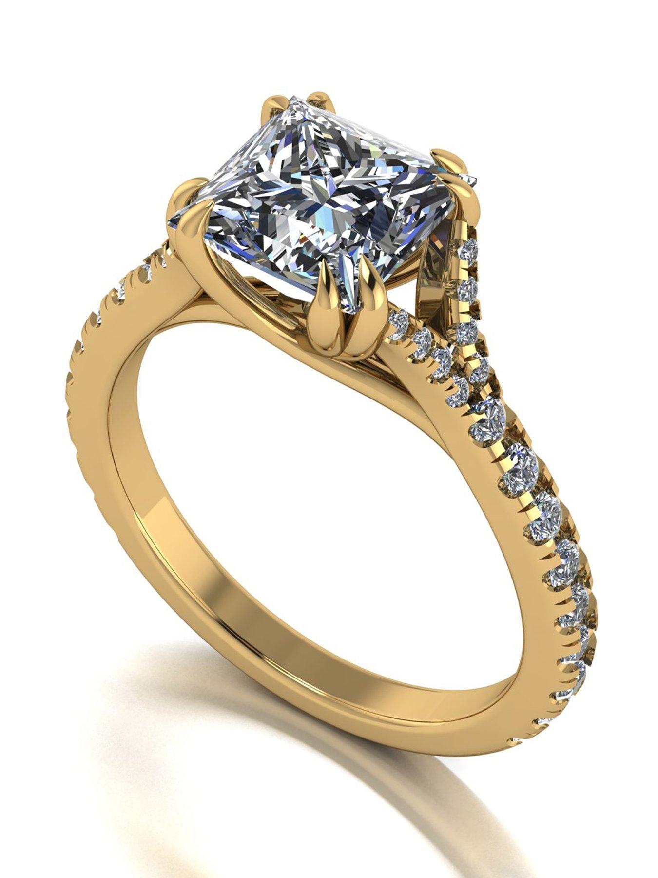 Image 1 of 5 of Moissanite 9ct Gold Lady Lynsey 2.55ct total Princess Cut Moissanite Solitaire Ring