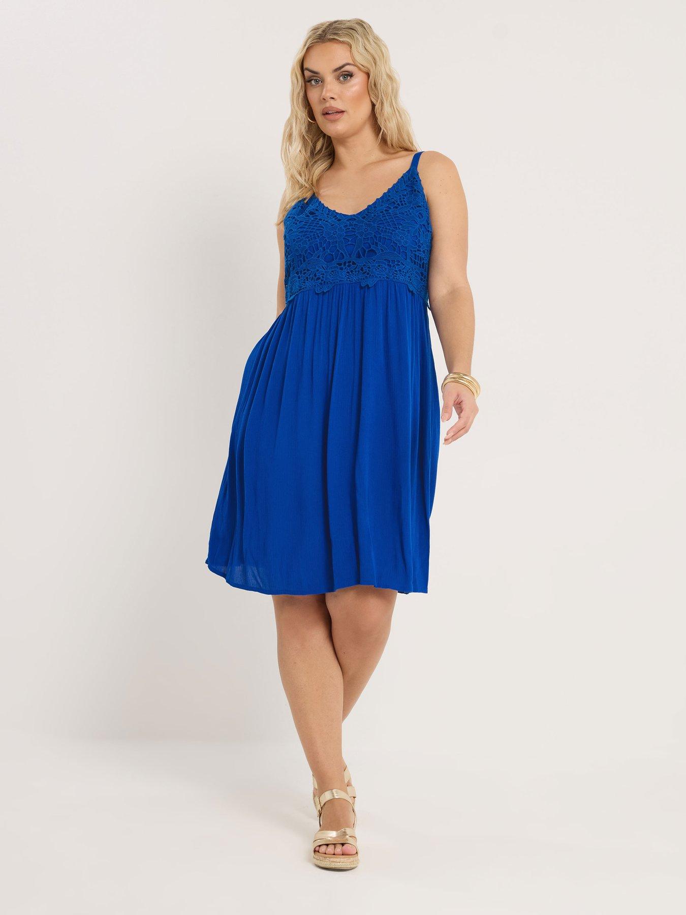 Yours Curve Crochet Bust Crinkle Dress - Blue