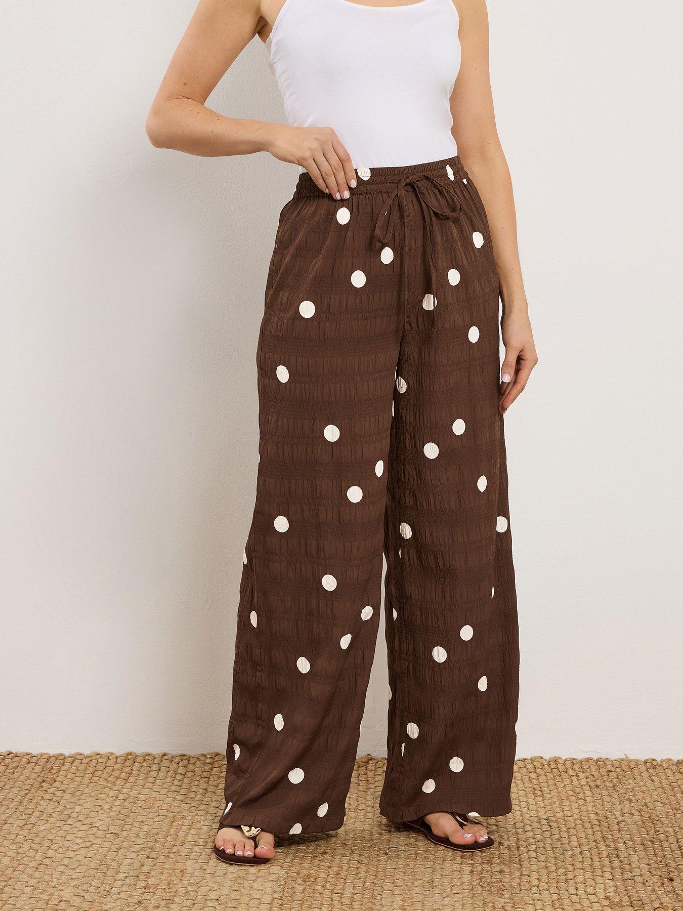 Long Tall Sally Spot Textured Wide Leg Trouser 34" - Brown