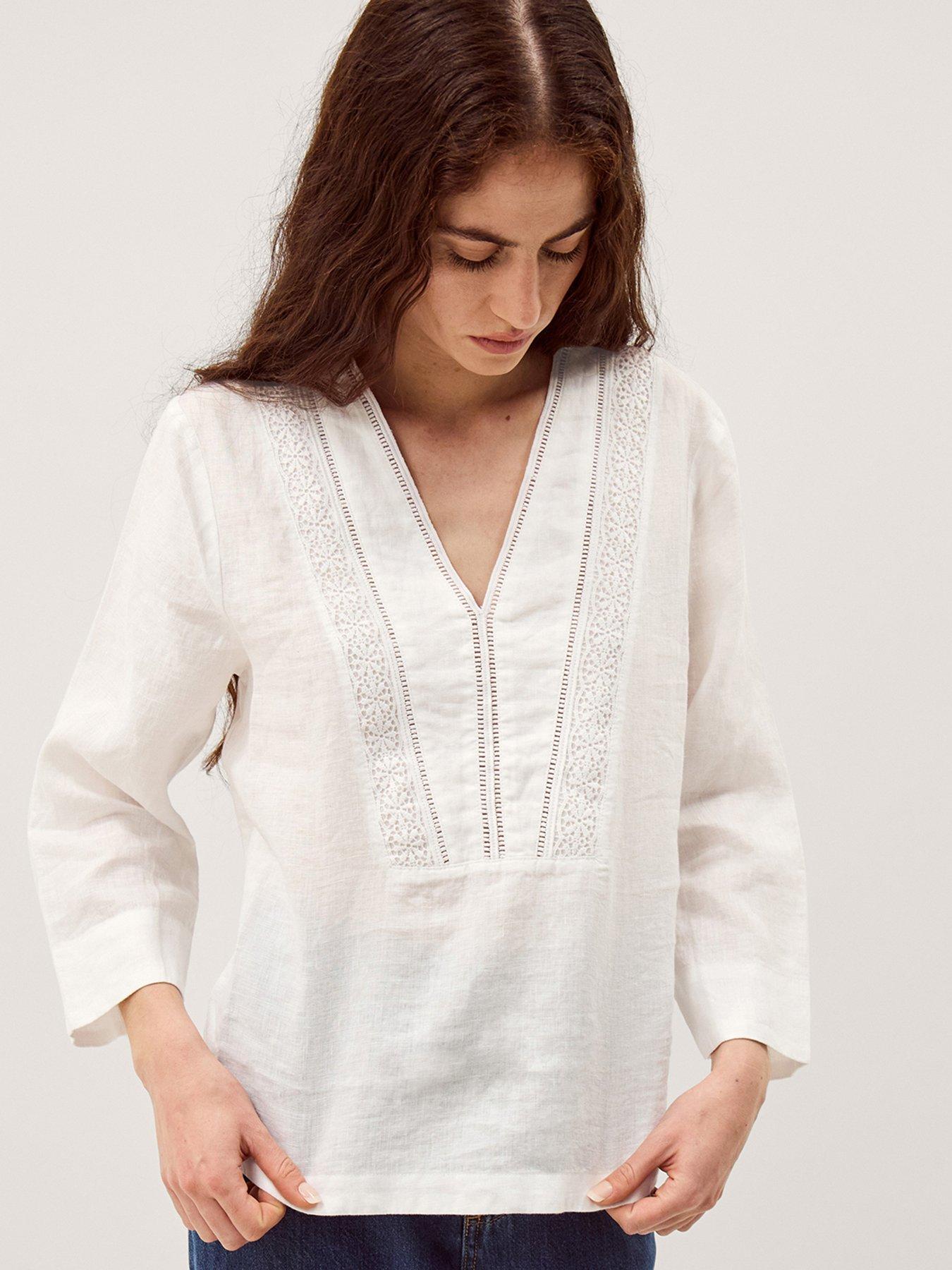 Monsoon Jayla Lace Linen Top - White