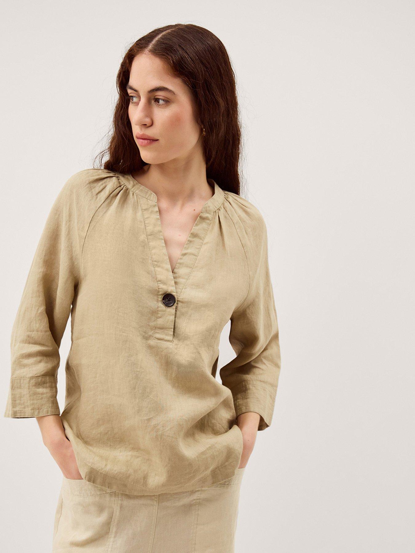 Monsoon Gianna Linen Top - Green