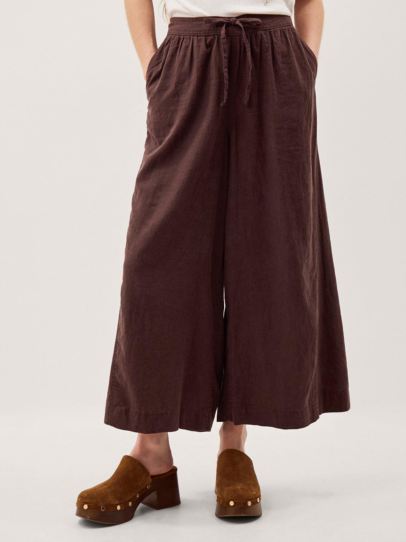 Monsoon Maisie Wide Crop Trousers - Brown