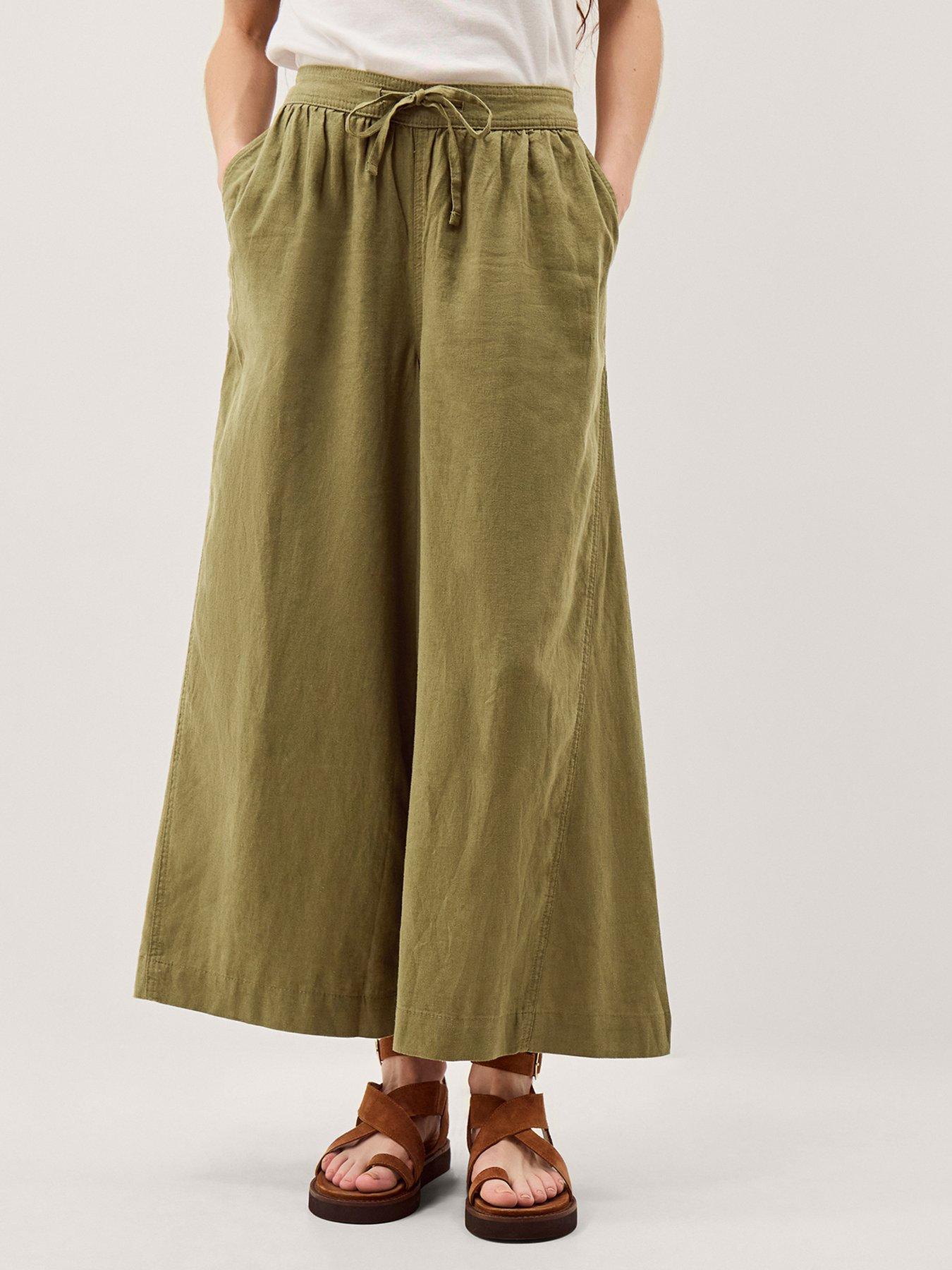 Monsoon Maisie Wide Crop Trousers - Green