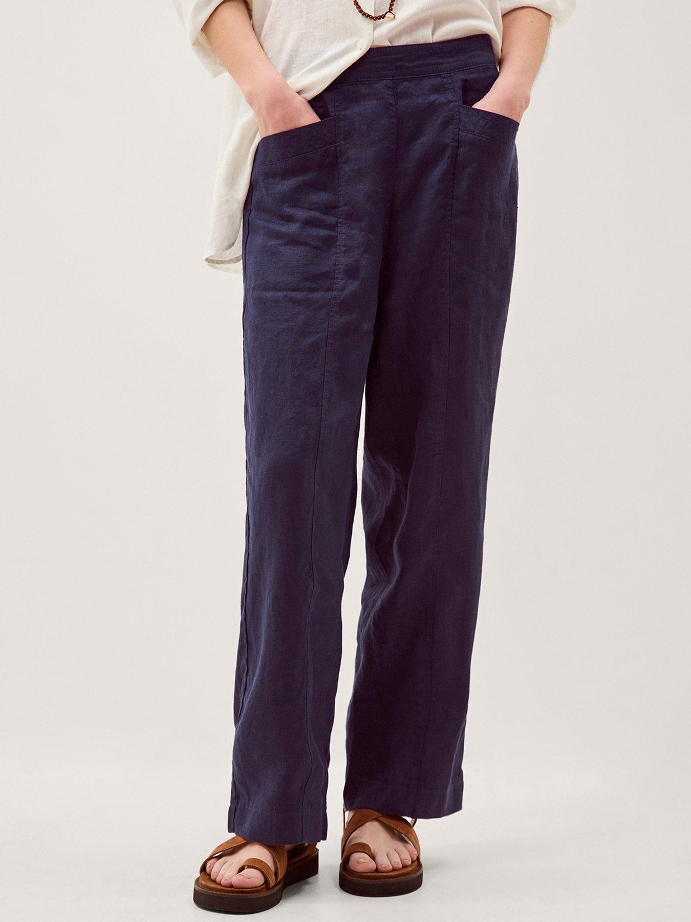 Monsoon Lucy Linen Trouser Reg - Blue