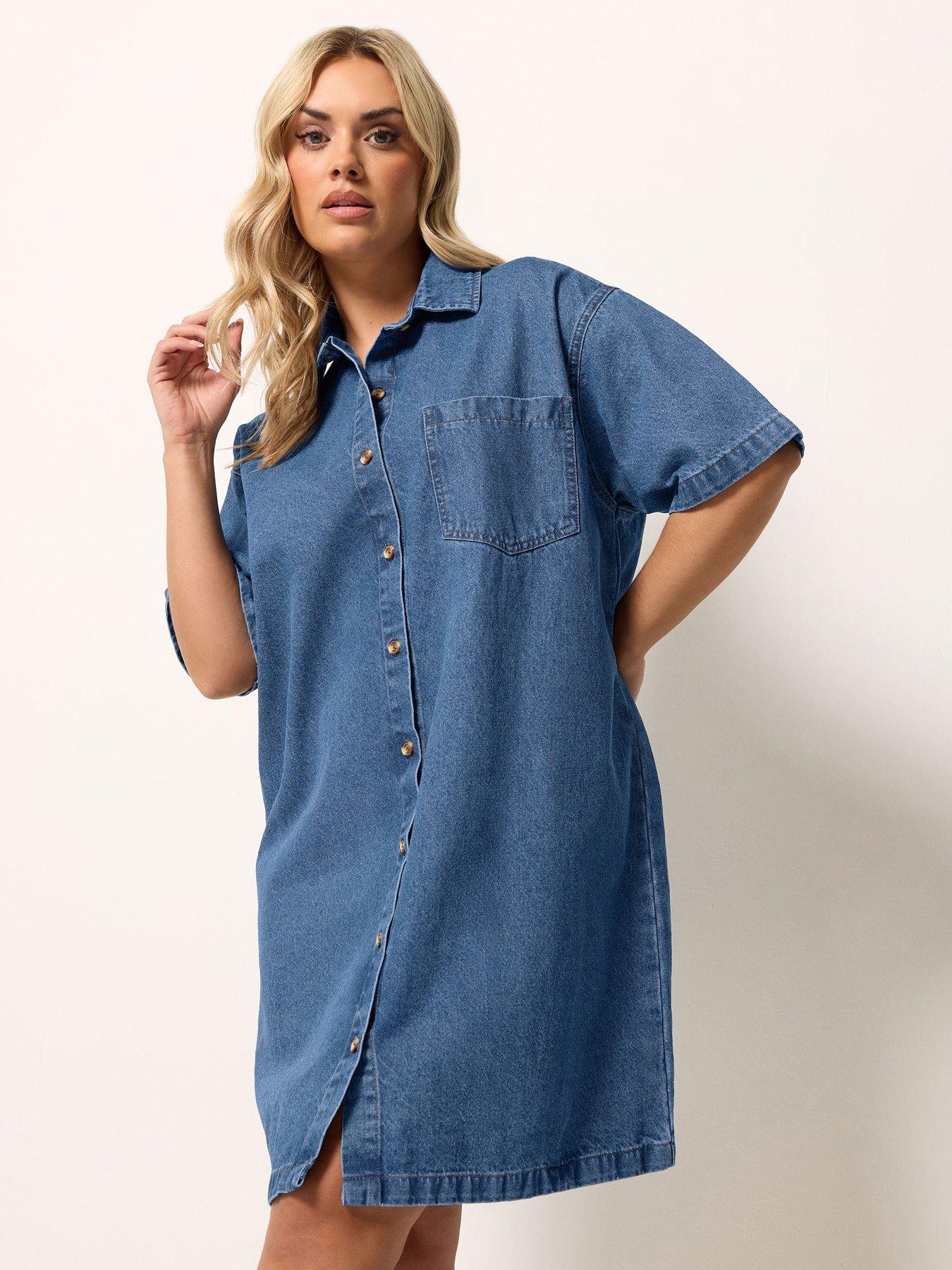 Yours Curve Denim Shirt Dress - Blue