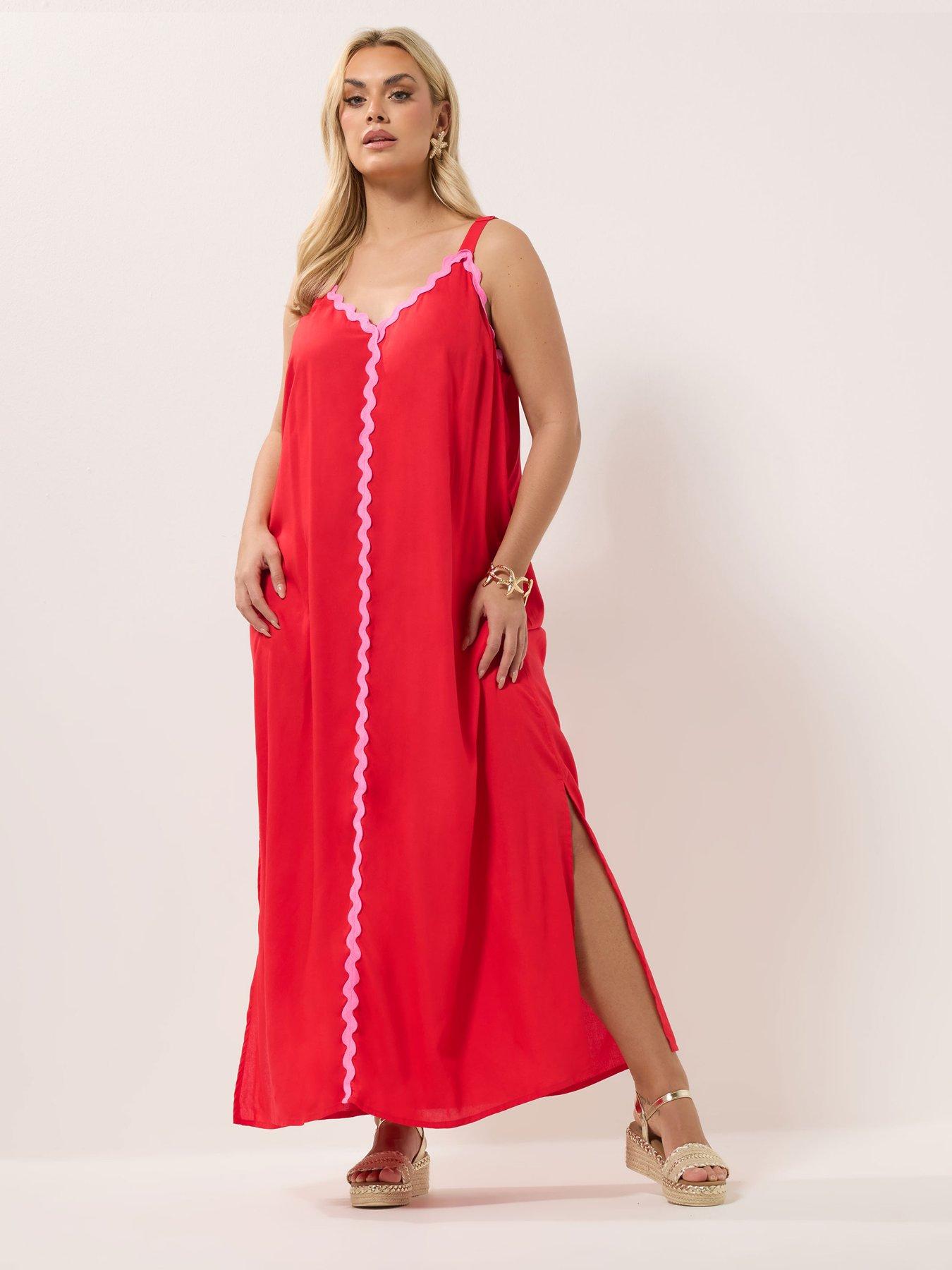 Yours Curve Ric-Rac Maxi Dress - Red