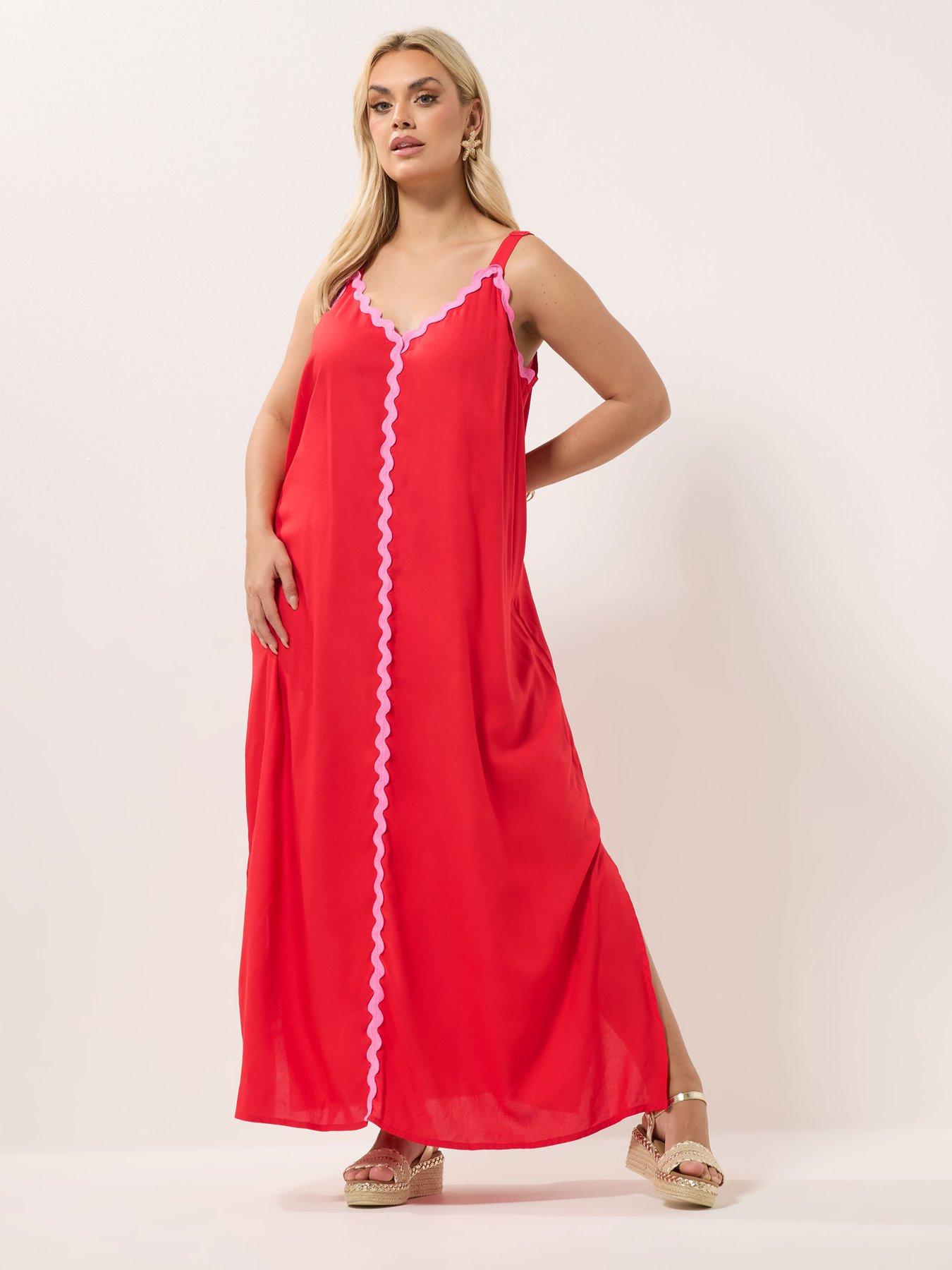 Image 3 of 5 of Yours Curve Ric-Rac Maxi Dress - Red