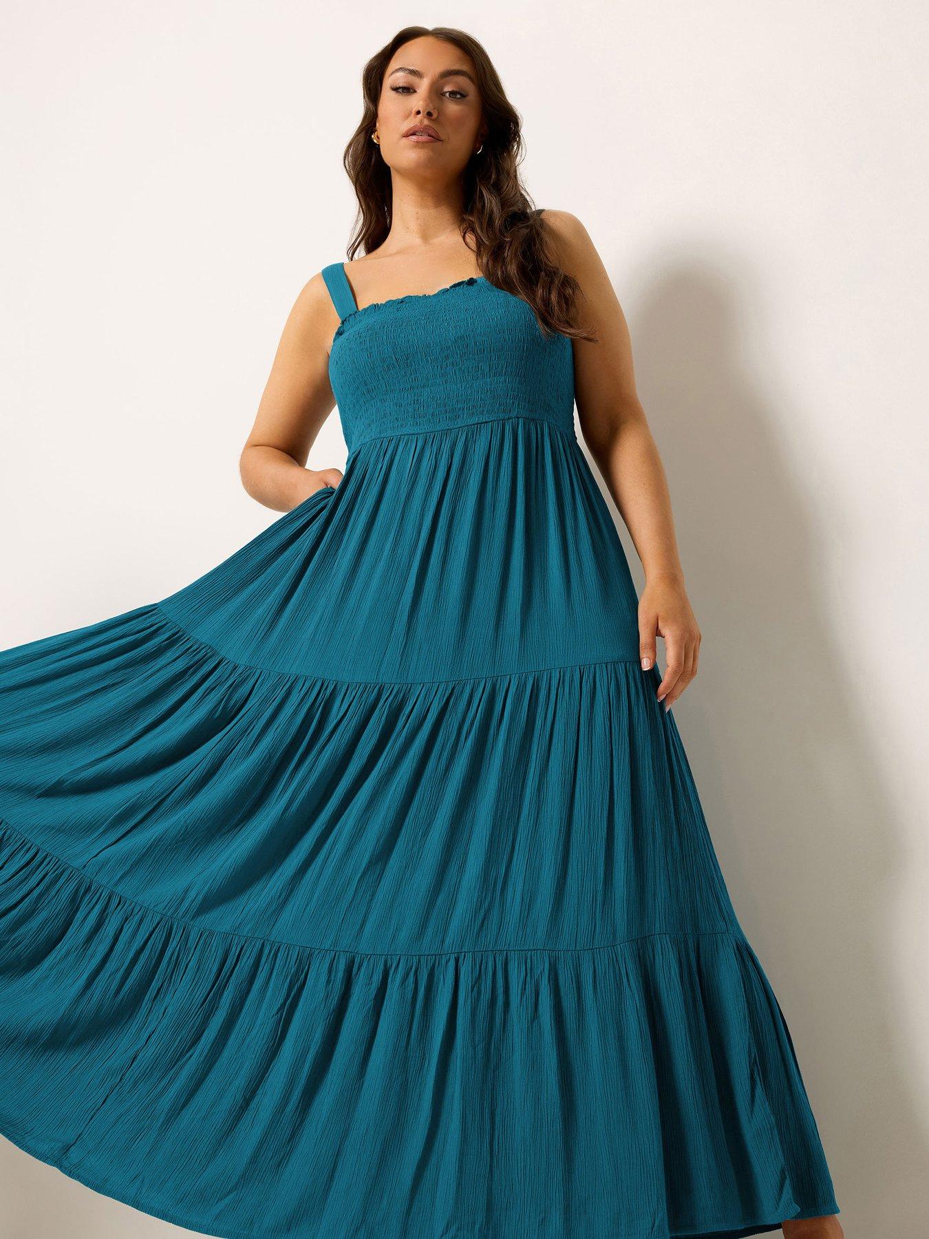 Image 1 of 5 of Yours Curve Shirred Strappy Maxi Dress