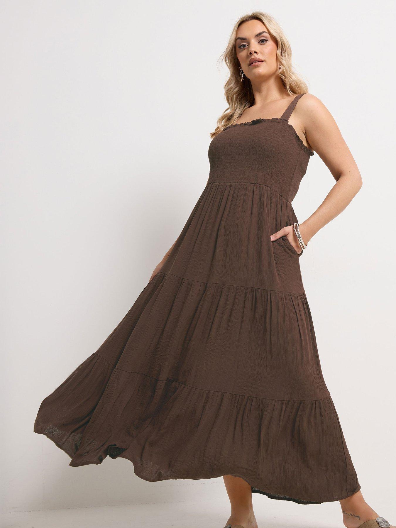 Image 1 of 5 of Yours Curve Shirred Strappy Maxi Dress