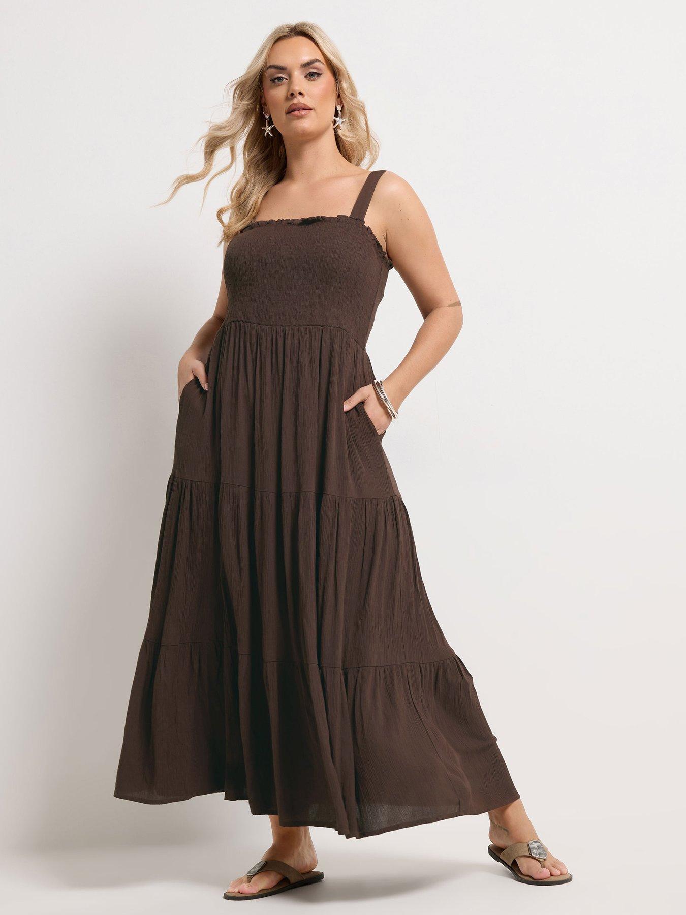 Image 3 of 5 of Yours Curve Shirred Strappy Maxi Dress