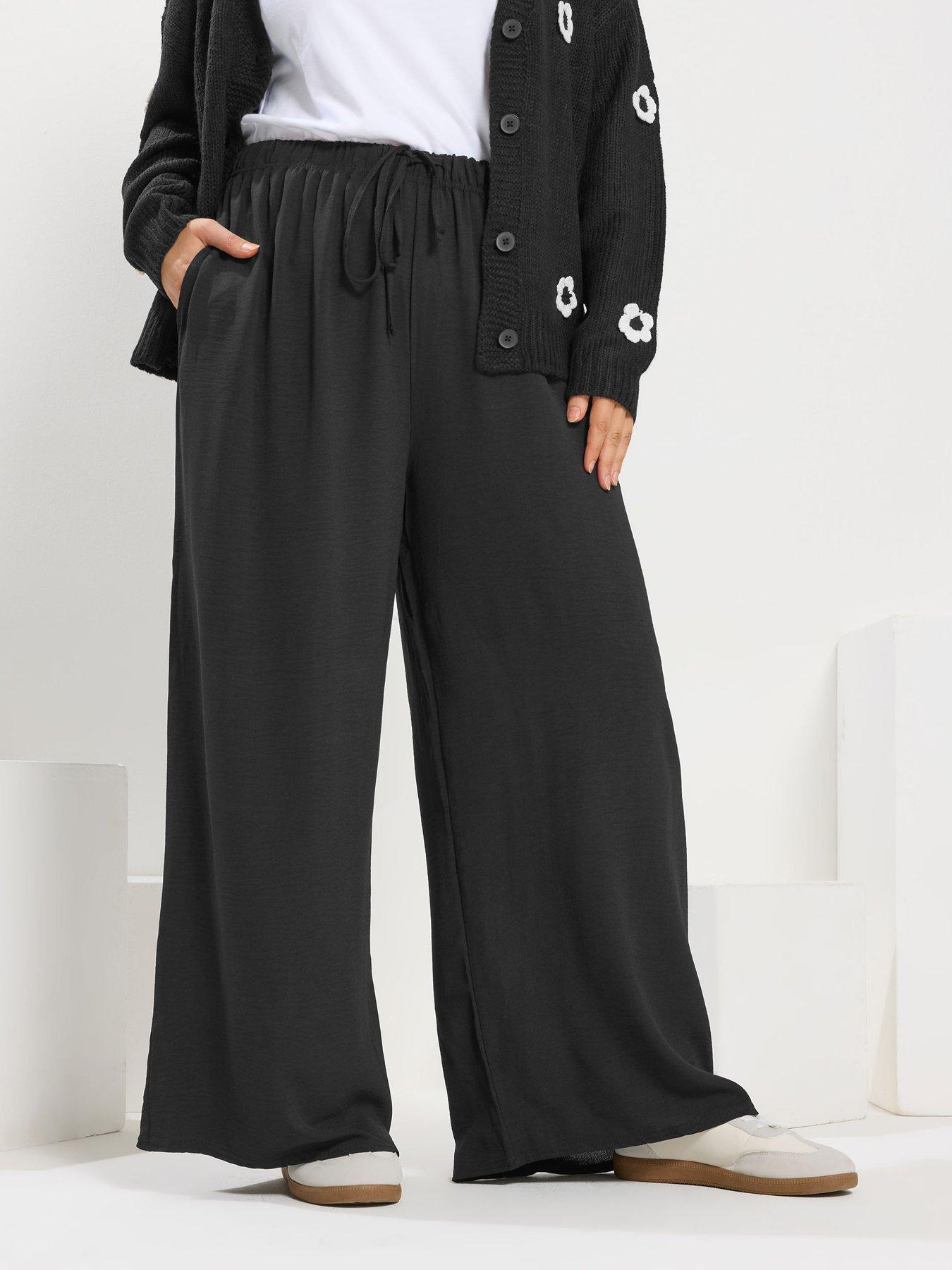 Yours Curve Washed Twill Wide Leg Trouser 28" - Black