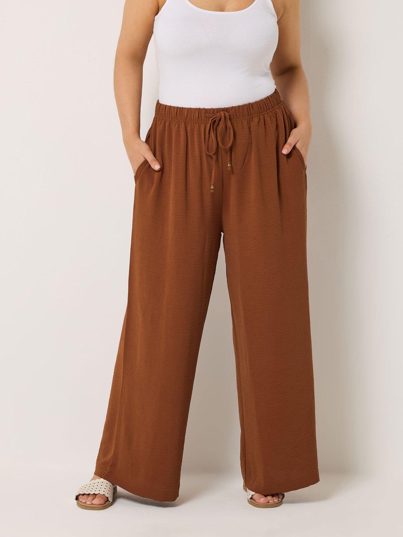 Yours Curve Washed Twill Wide Leg Trouser - Orange