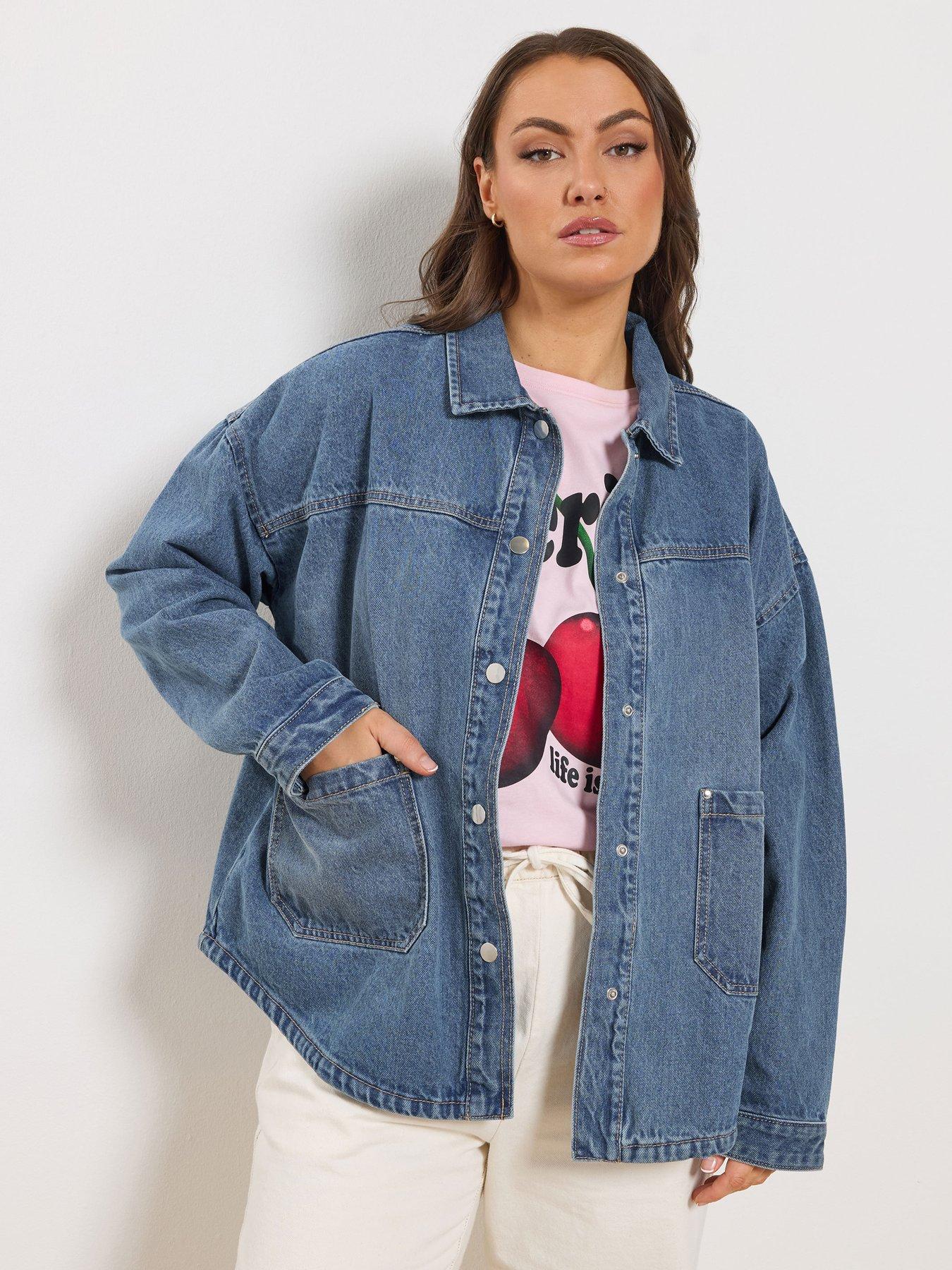 Yours Curve Denim Washed Shacket - Blue | Very
