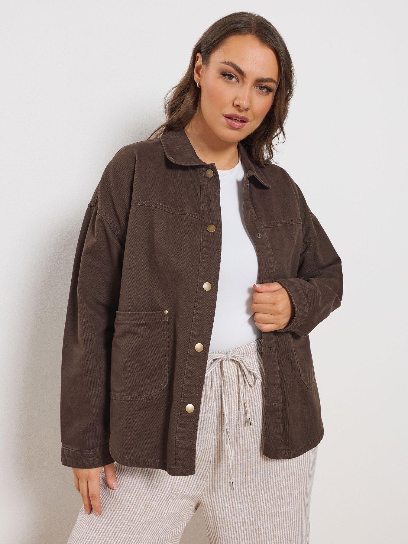 Yours Curve Denim Shacket - Brown