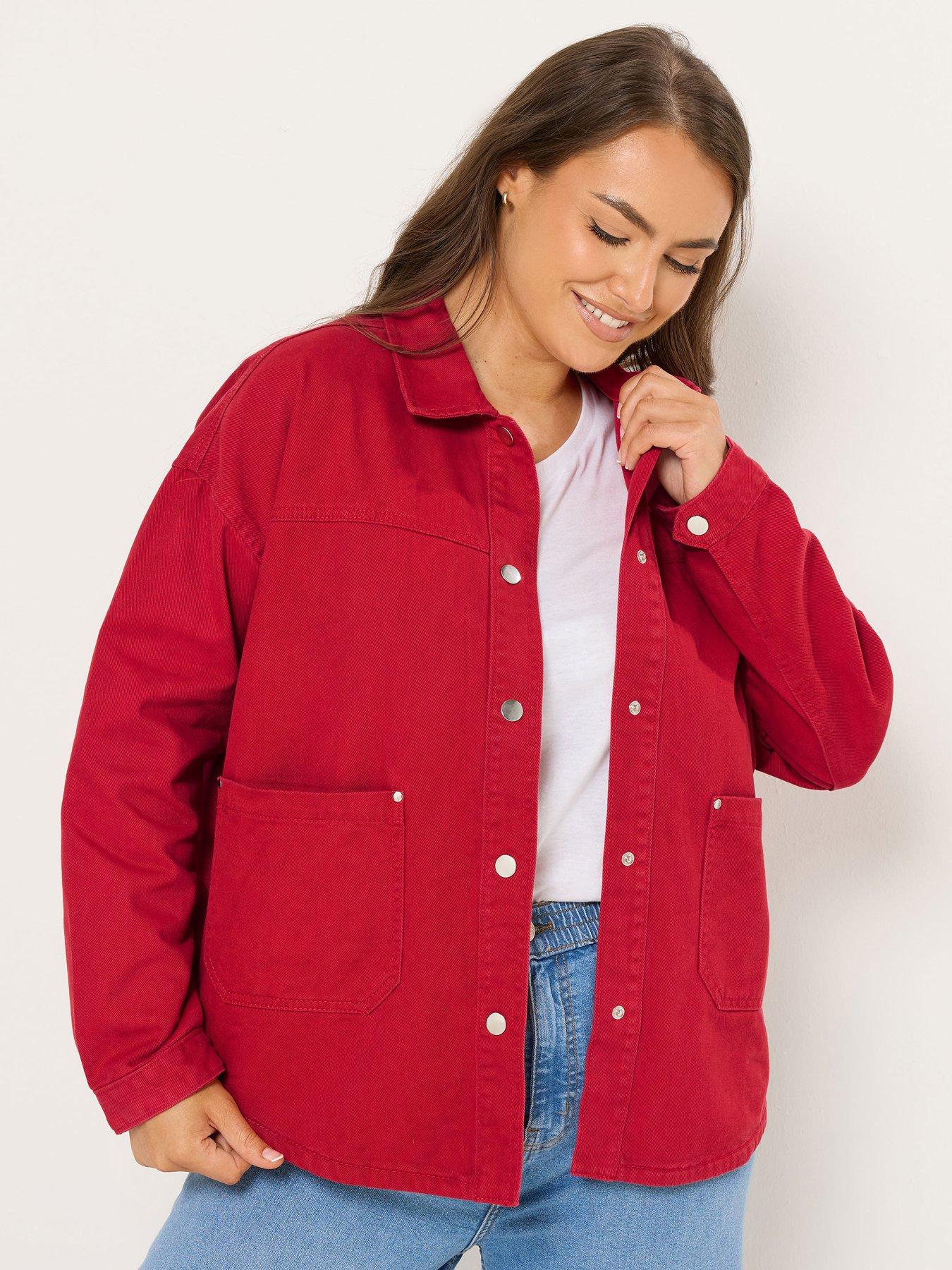 Yours Curve Denim Shacket - Red