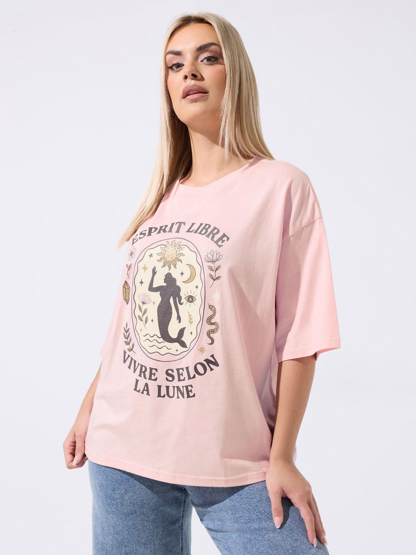 Image 1 of 5 of Yours Curve La Lune T-Shirt - Pink