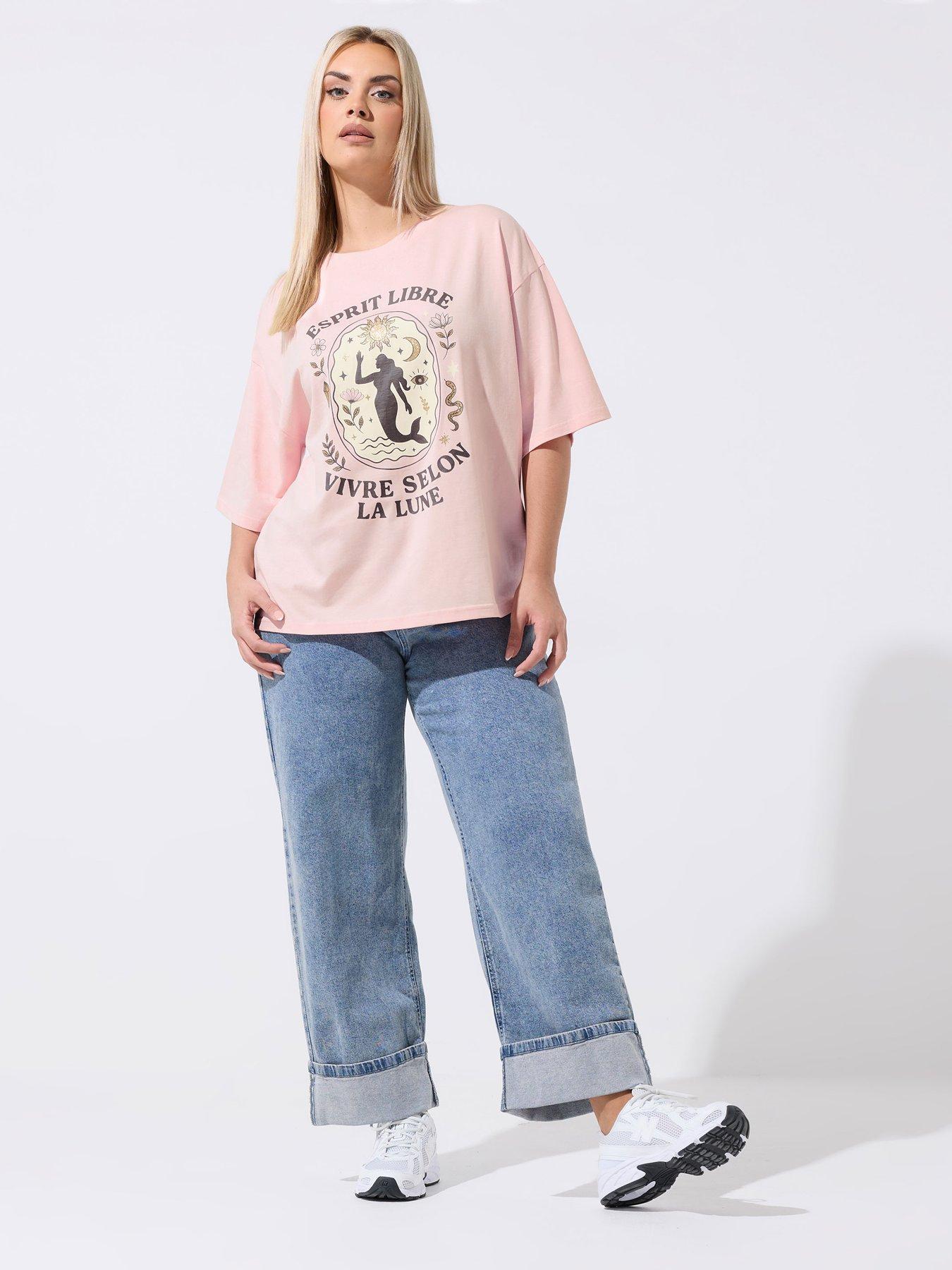 Image 3 of 5 of Yours Curve La Lune T-Shirt - Pink