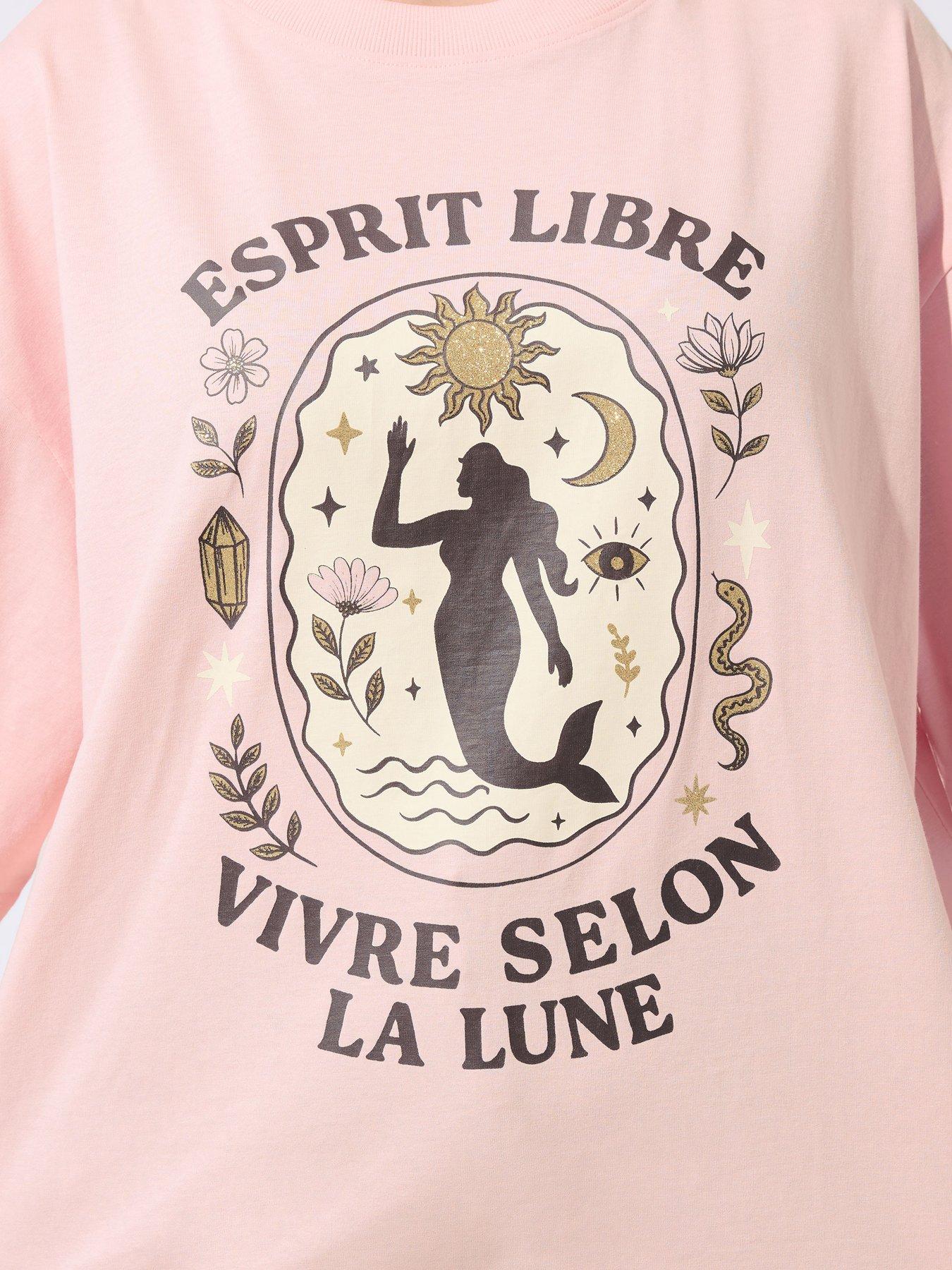 Image 4 of 5 of Yours Curve La Lune T-Shirt - Pink