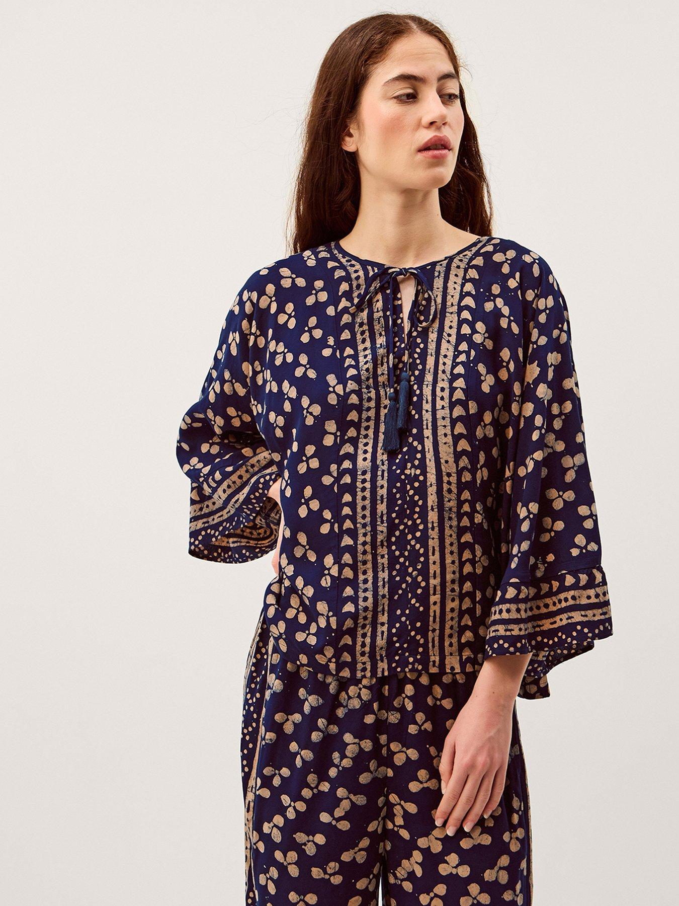 Image 1 of 5 of Monsoon Clover Print Top - Blue