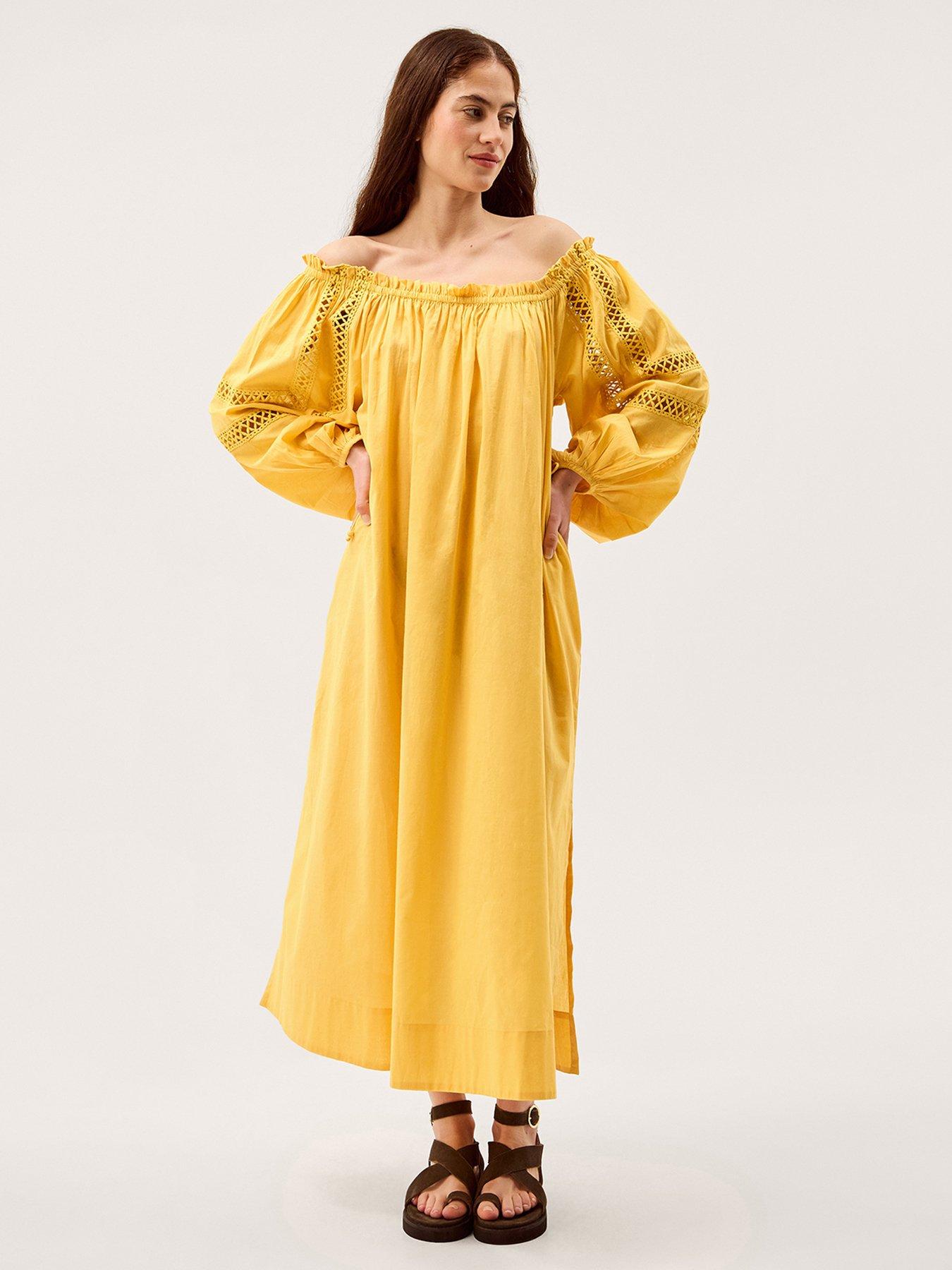 Monsoon Lola Off The Shoulder Cotton Dress - Yellow