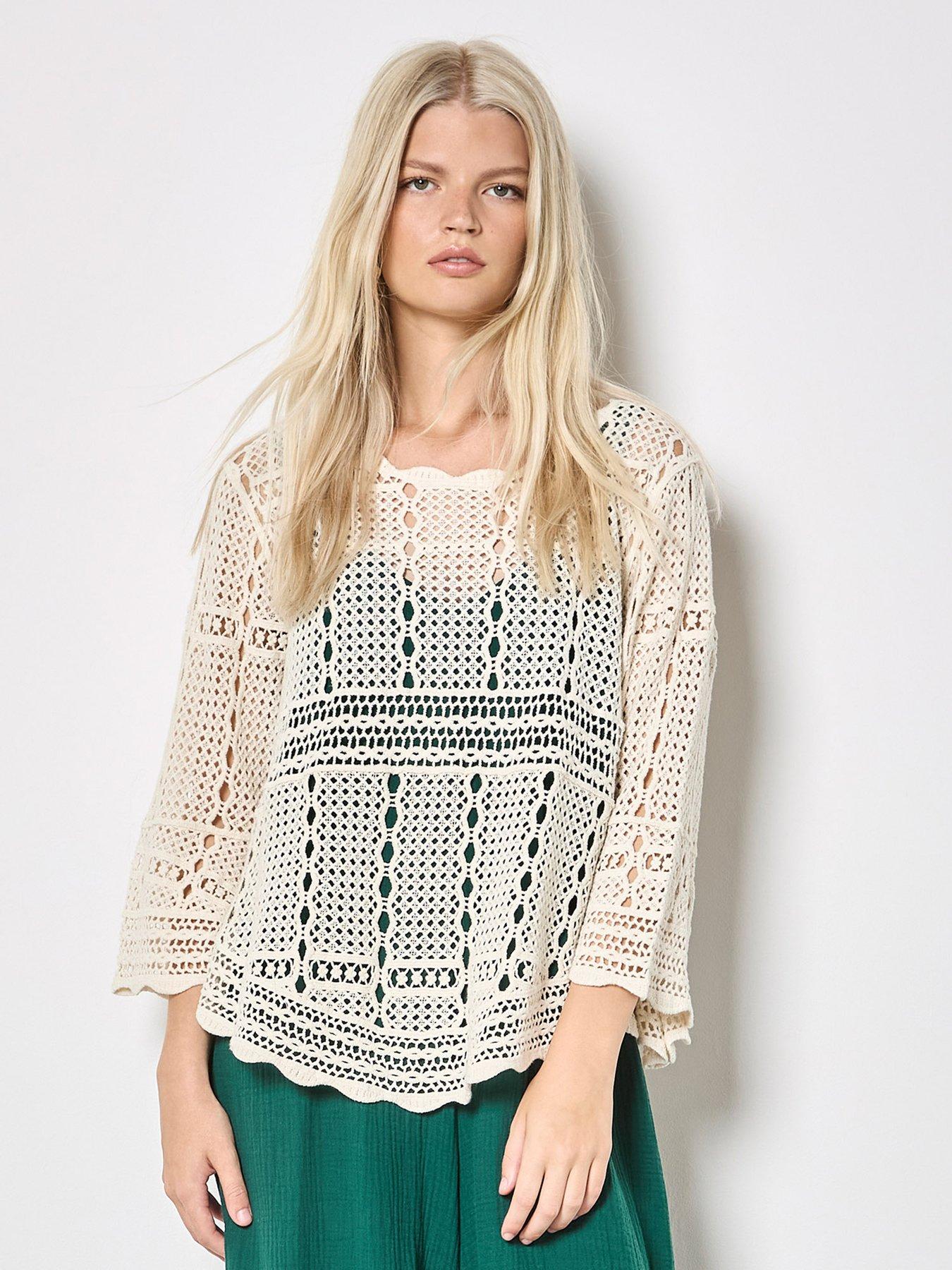 Apricot Effortless Crochet Bell Slv Top