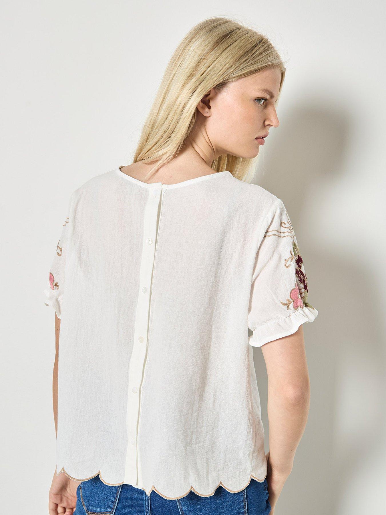 Apricot Floral Embroidered Ruffle Sleeve Top - White | Very