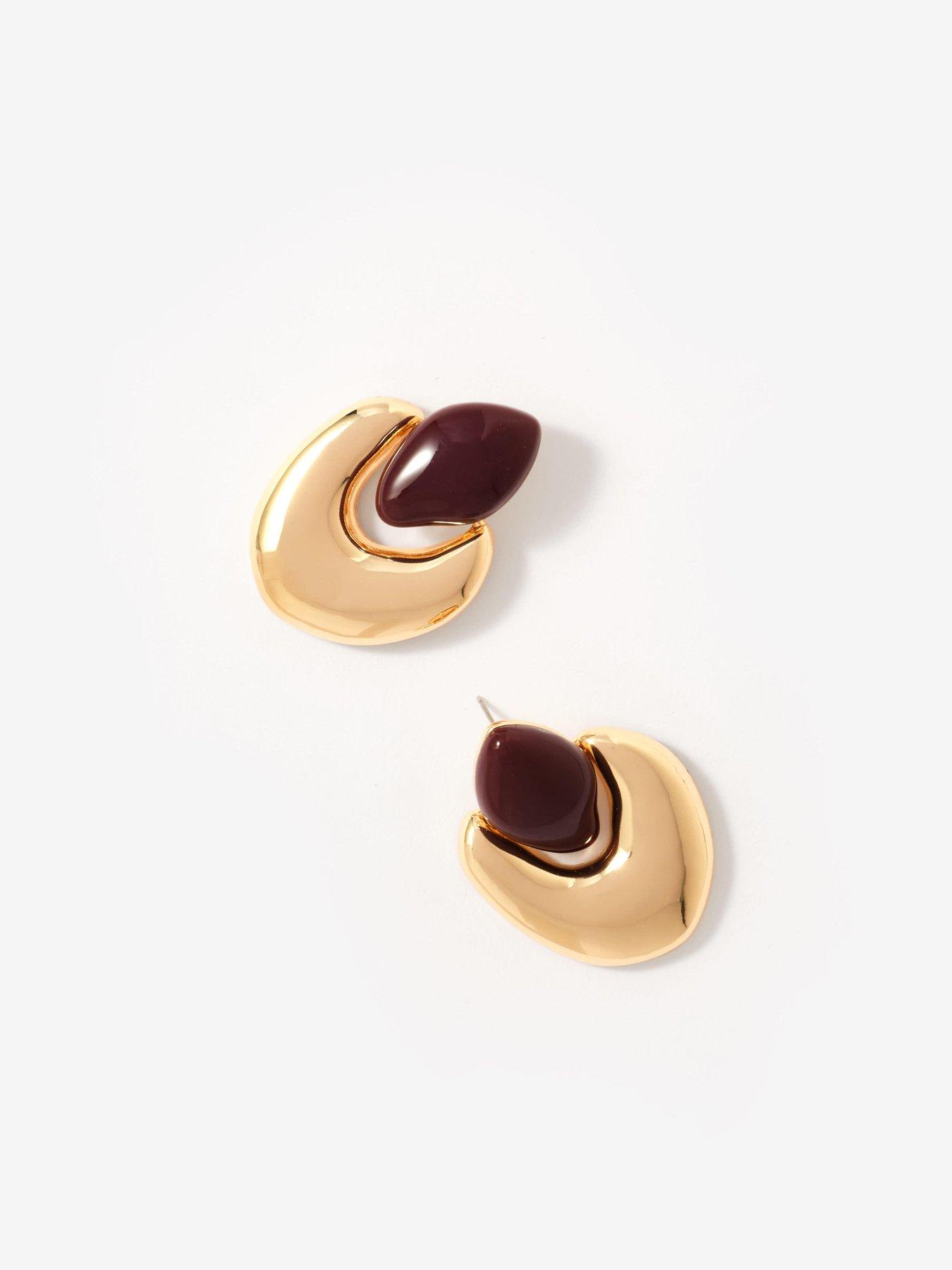 Image 3 of 4 of Mint Velvet Resin Stone Statement Earrings - Gold