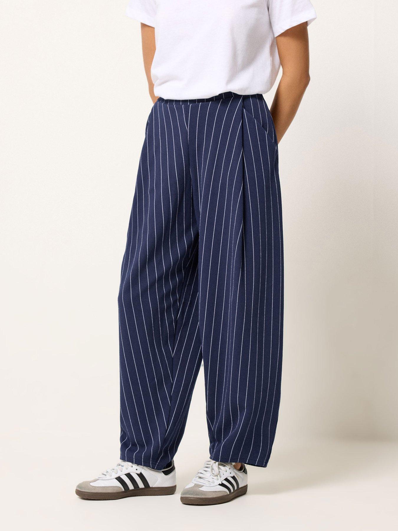 PixieGirl Petite Pinstripe Barrel Trousers - Blue