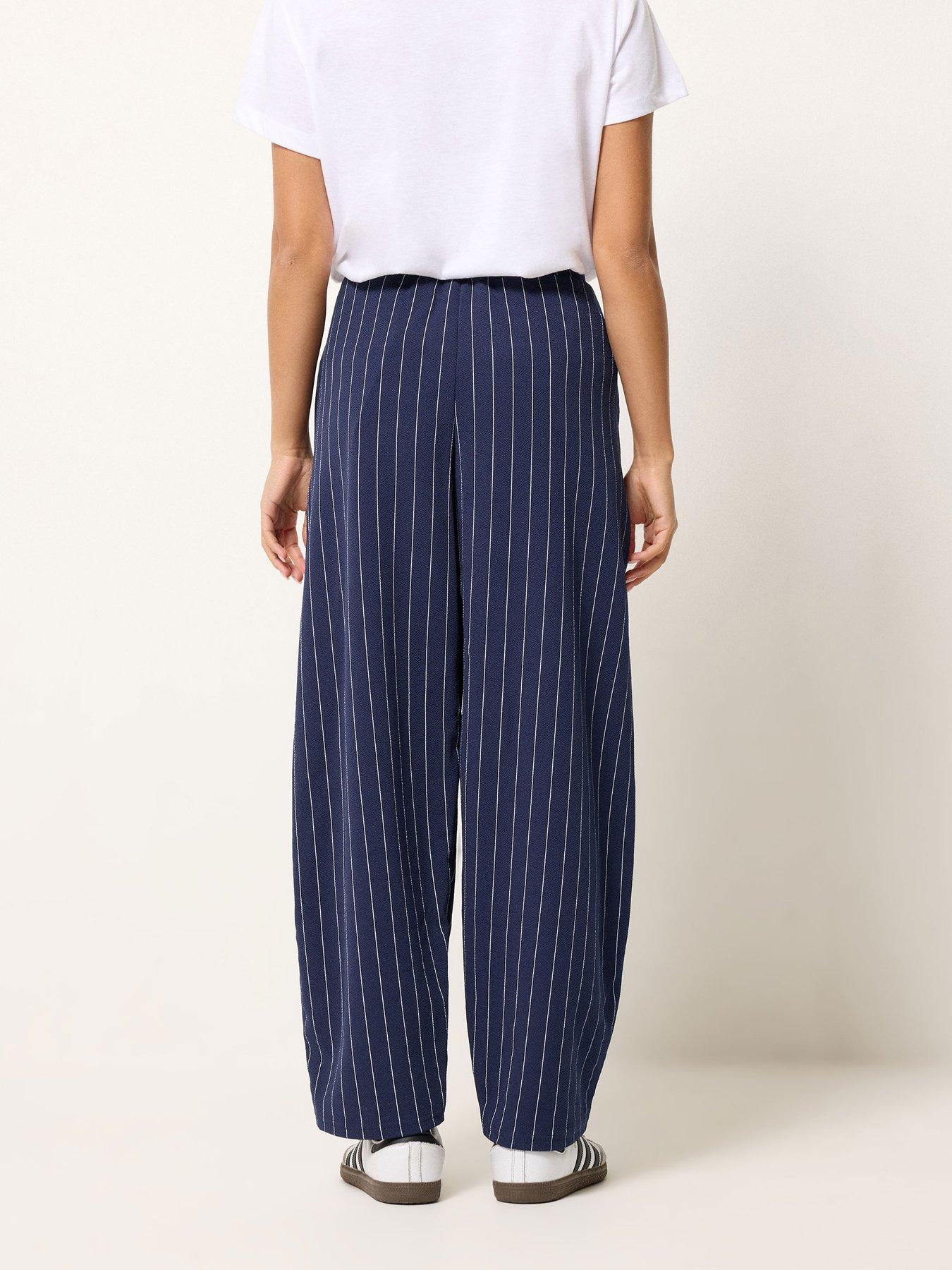 Image 2 of 5 of PixieGirl Petite Pinstripe Barrel Trousers - Blue