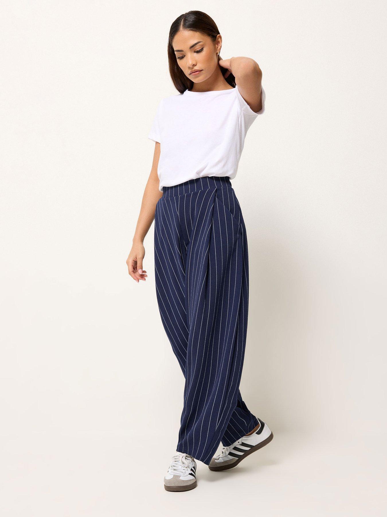 Image 3 of 5 of PixieGirl Petite Pinstripe Barrel Trousers - Blue