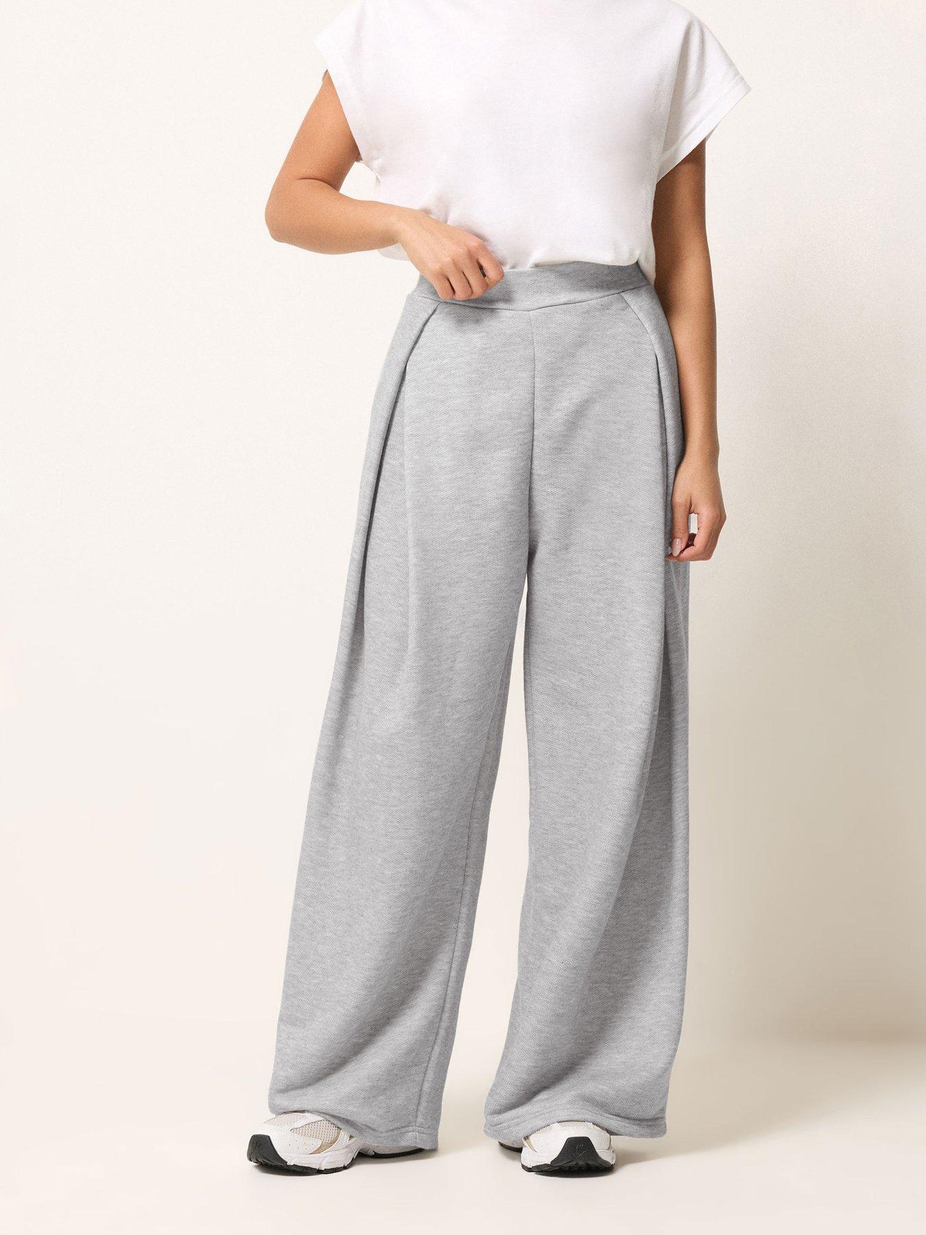 PixieGirl Petite Pleat Wrap Wide Leg Trousers - Grey